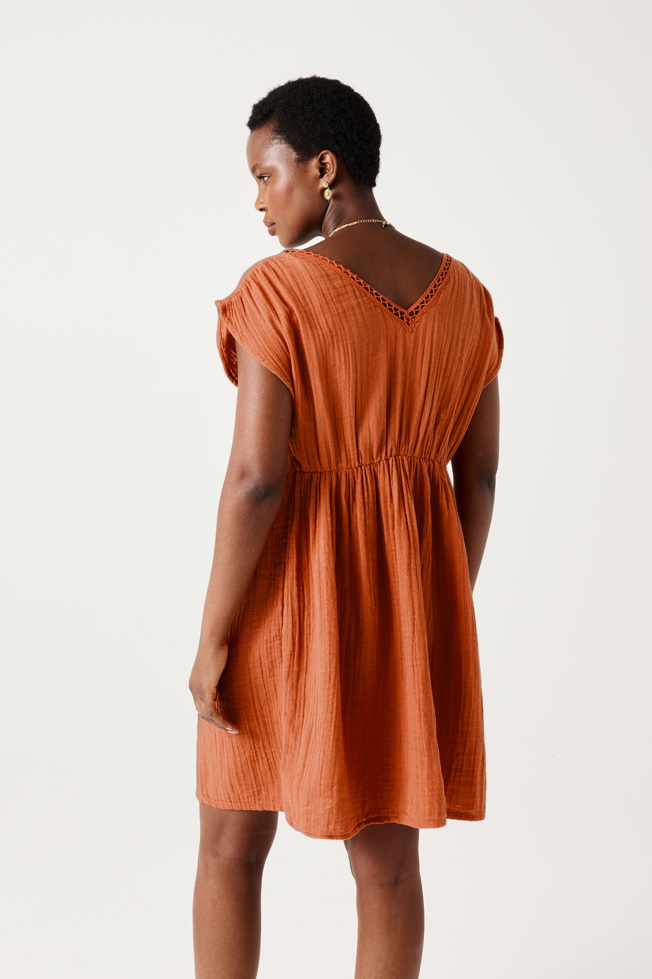 Cotton gauze dress - Ochre