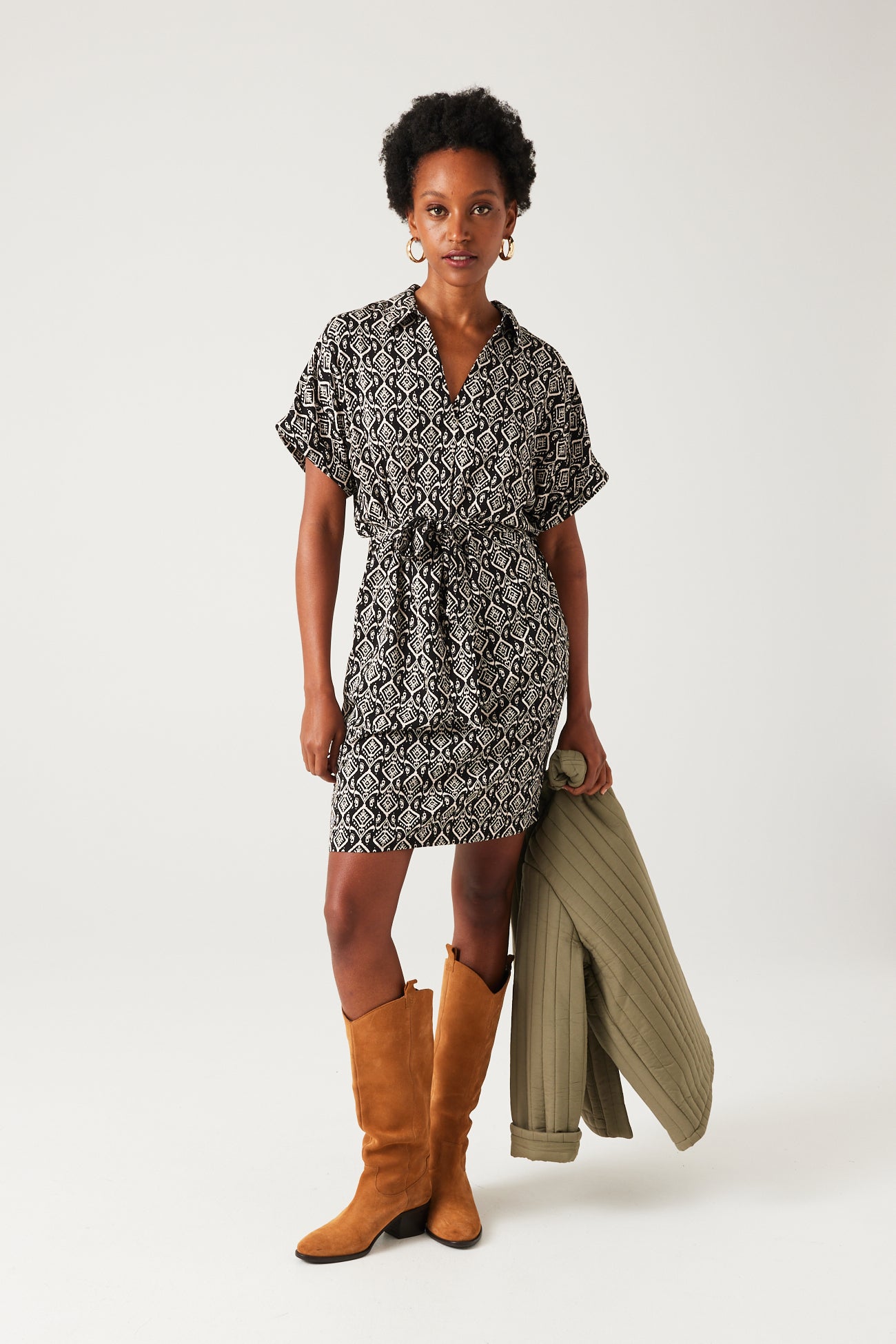Short unicolour dress - Camel