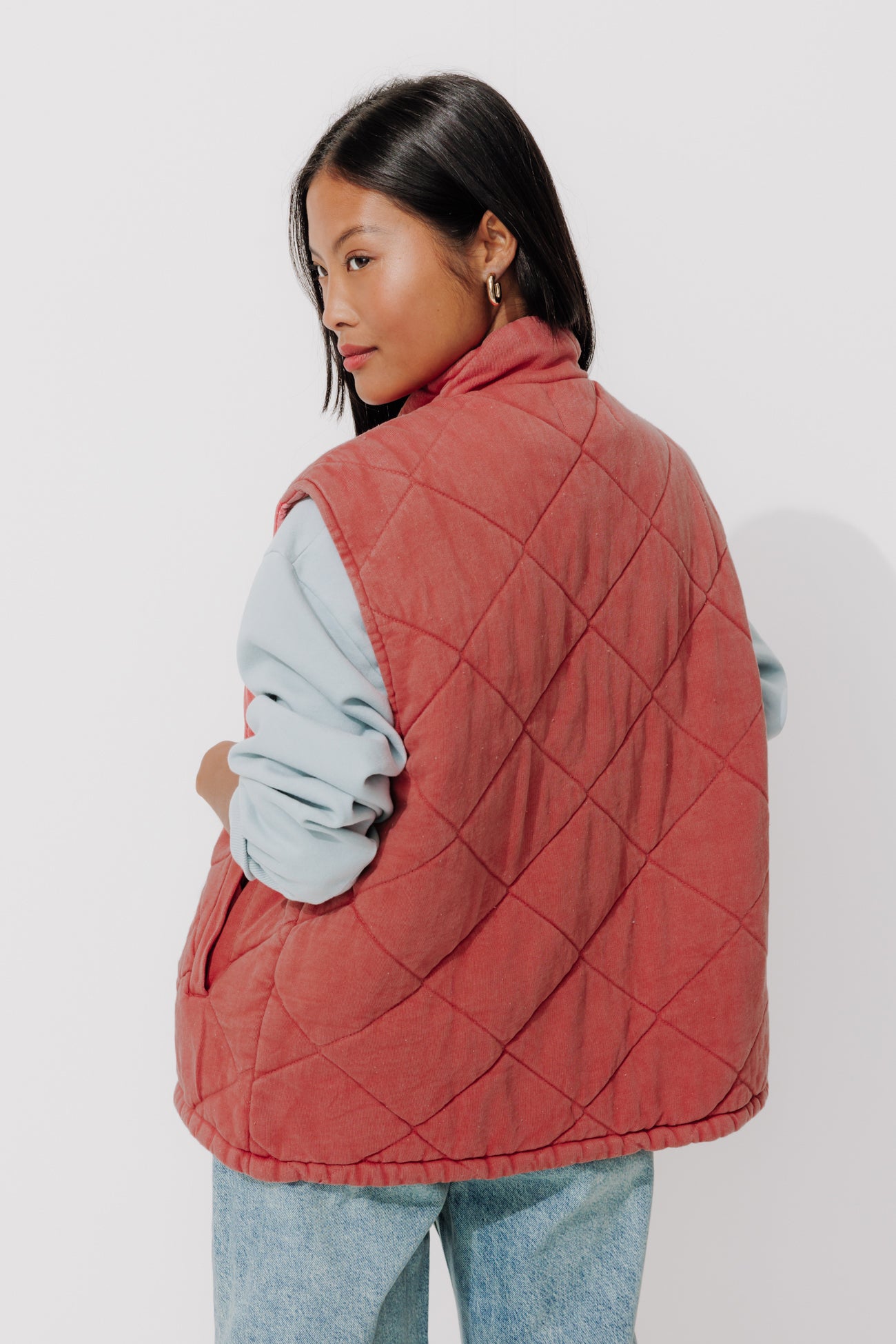 Padded fleece waistcoat - Raspberry red