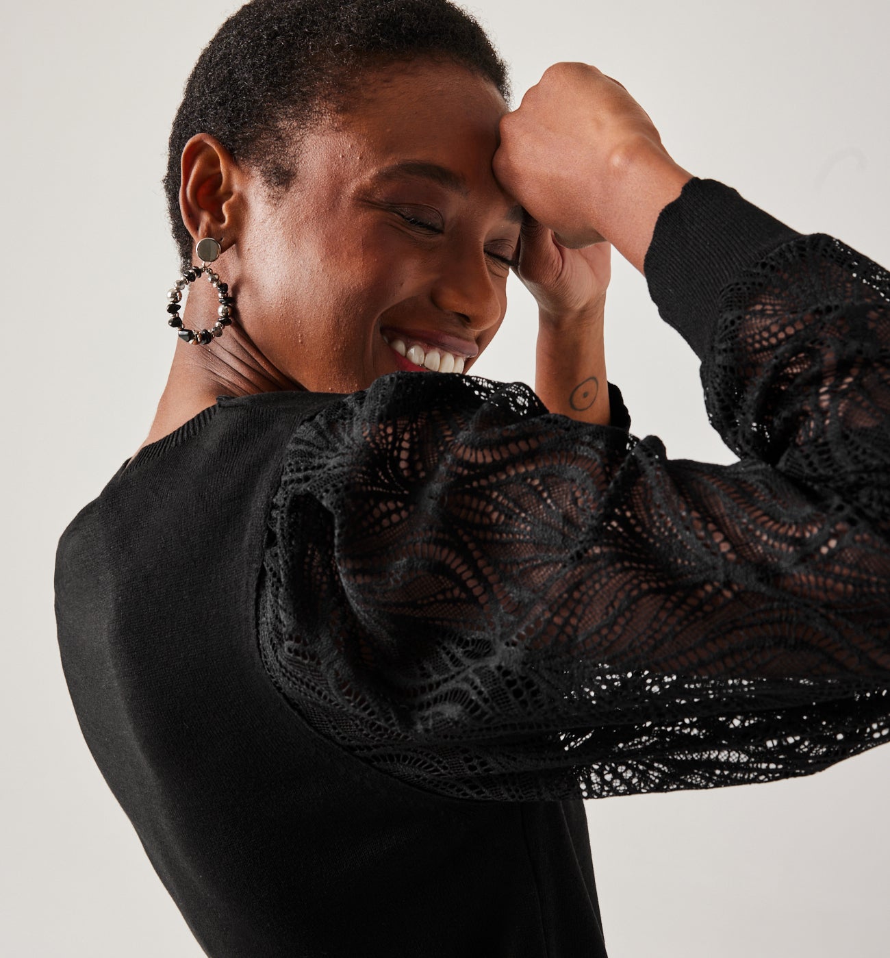 Lightweight lace-detail jumper - Black