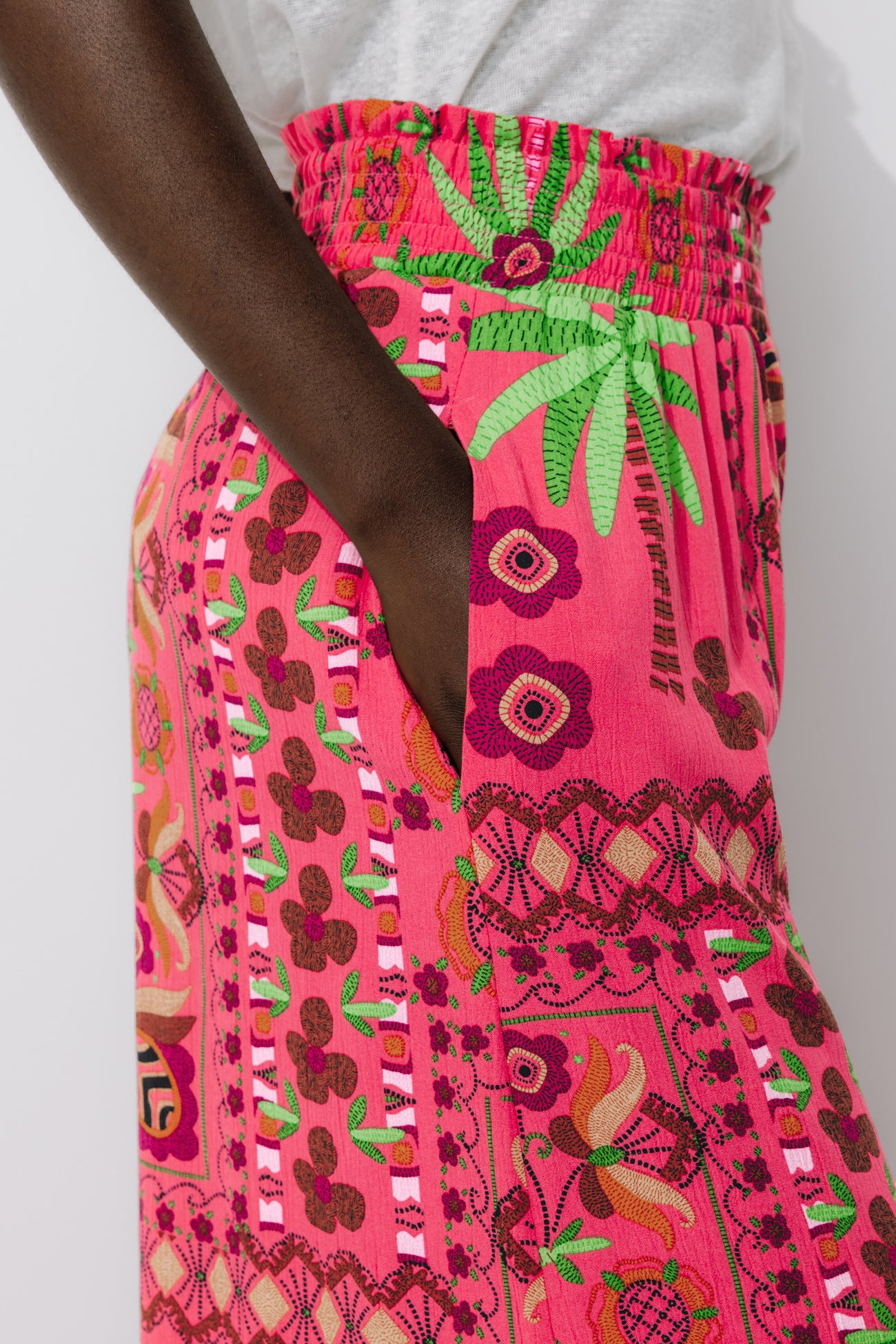 Wideleg patterned trousers - Pink print