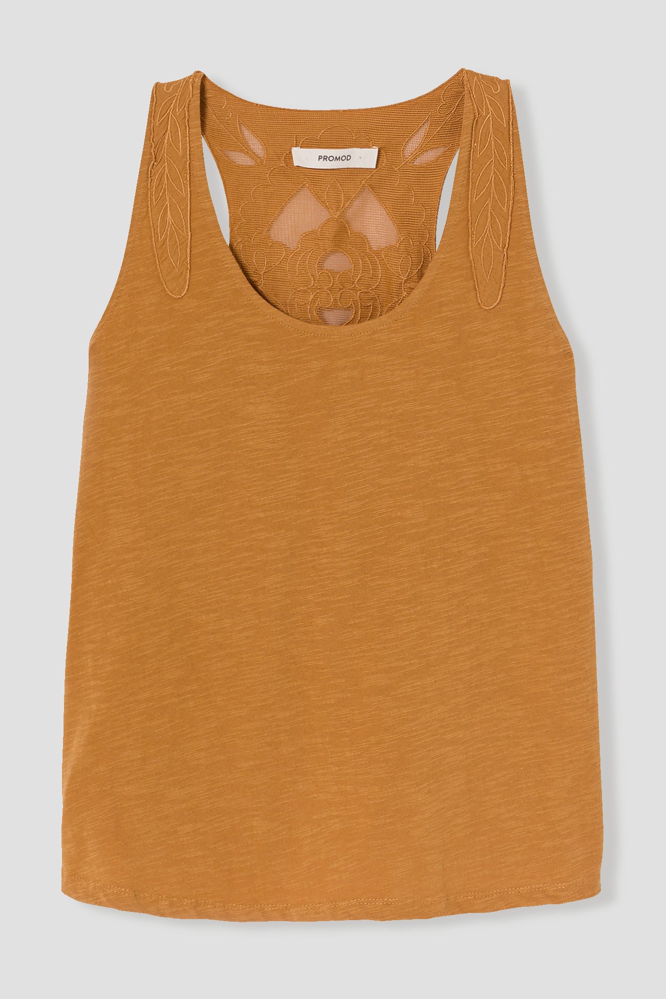 Back-embroidery sleeveless top - Ochre