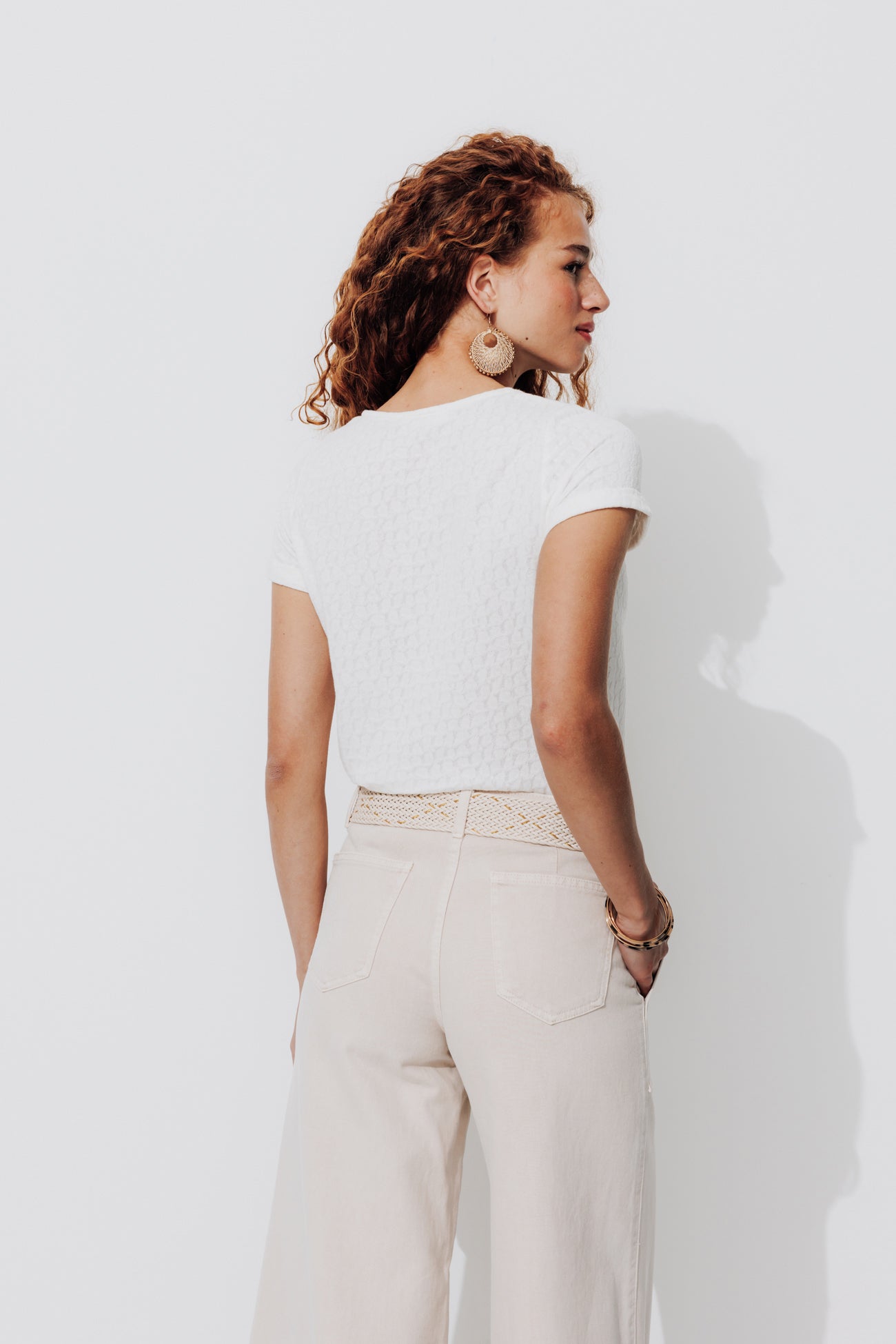 V-neck fashion t-shirt - Ecru