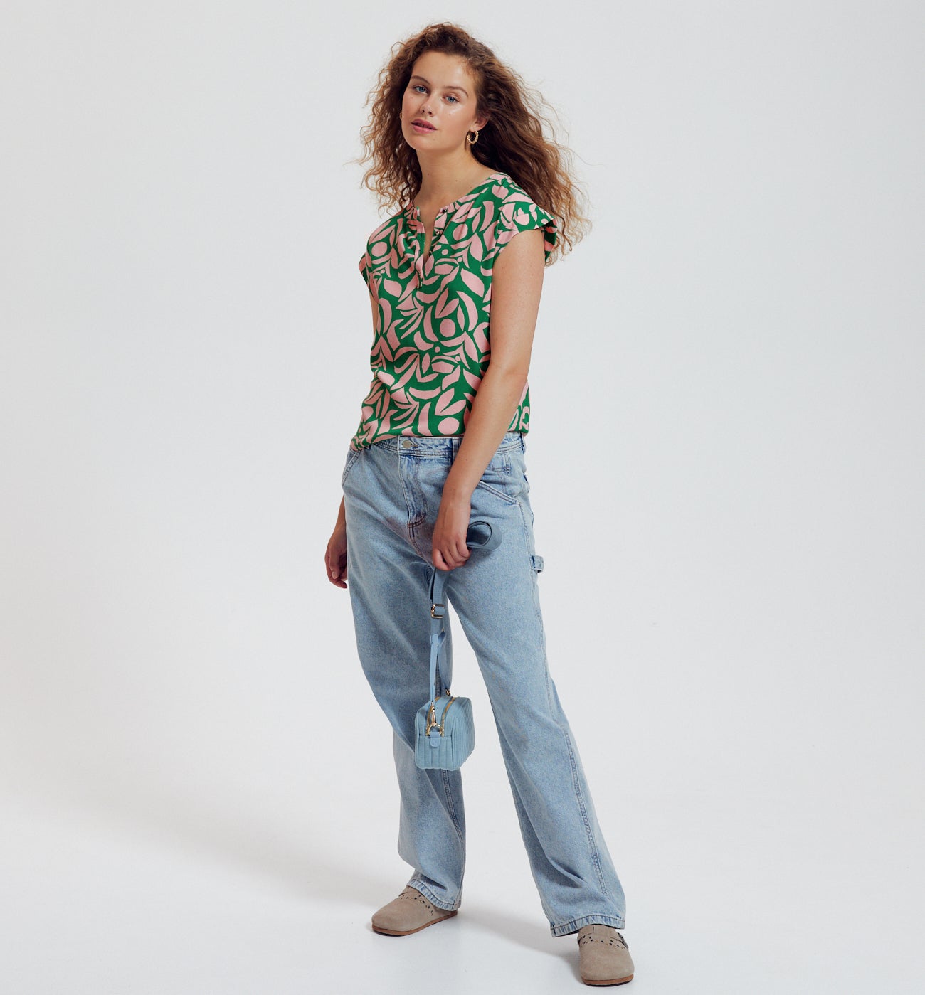 Short-sleeved blouse - Green print