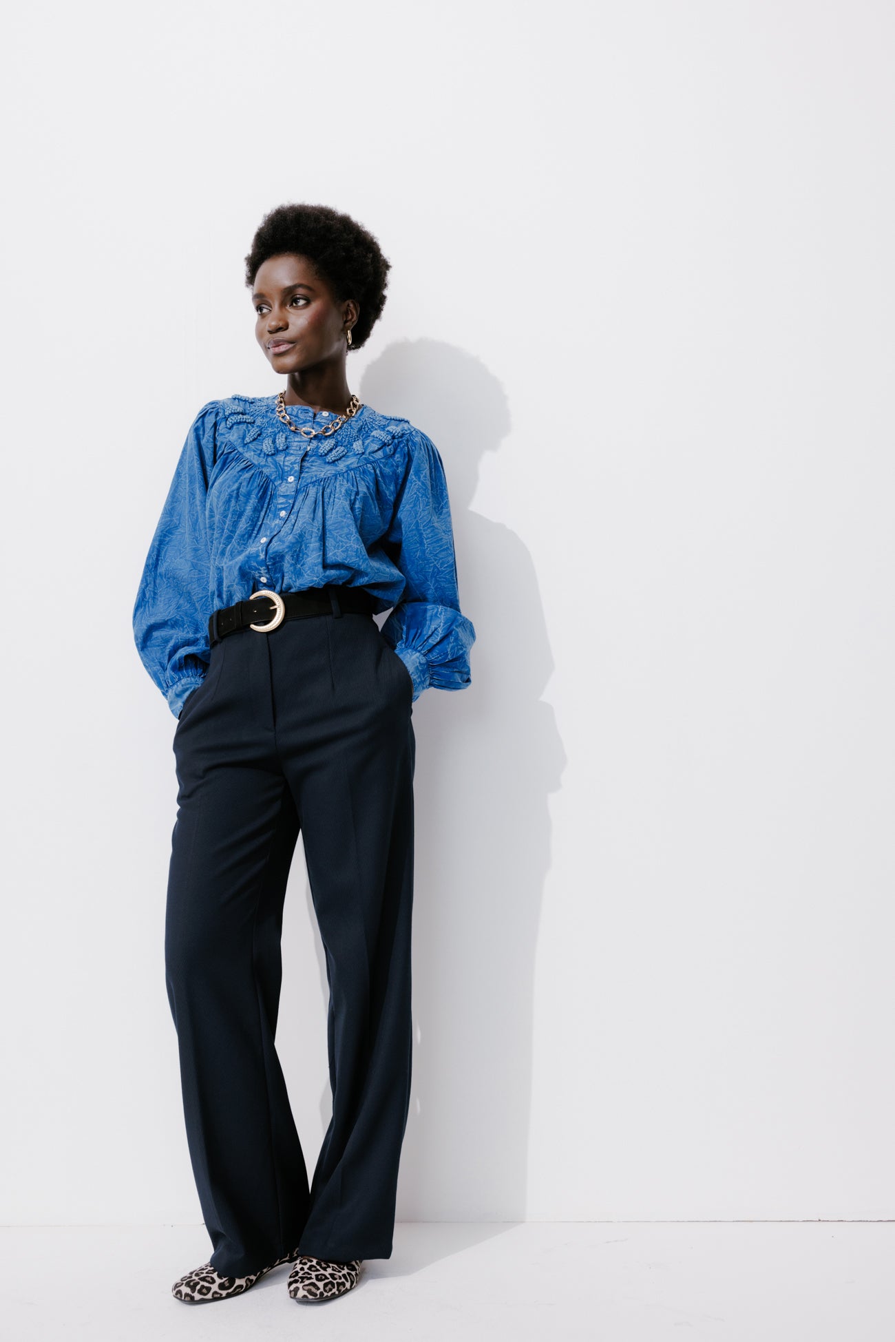 High-waist wideleg trousers - Navy blue