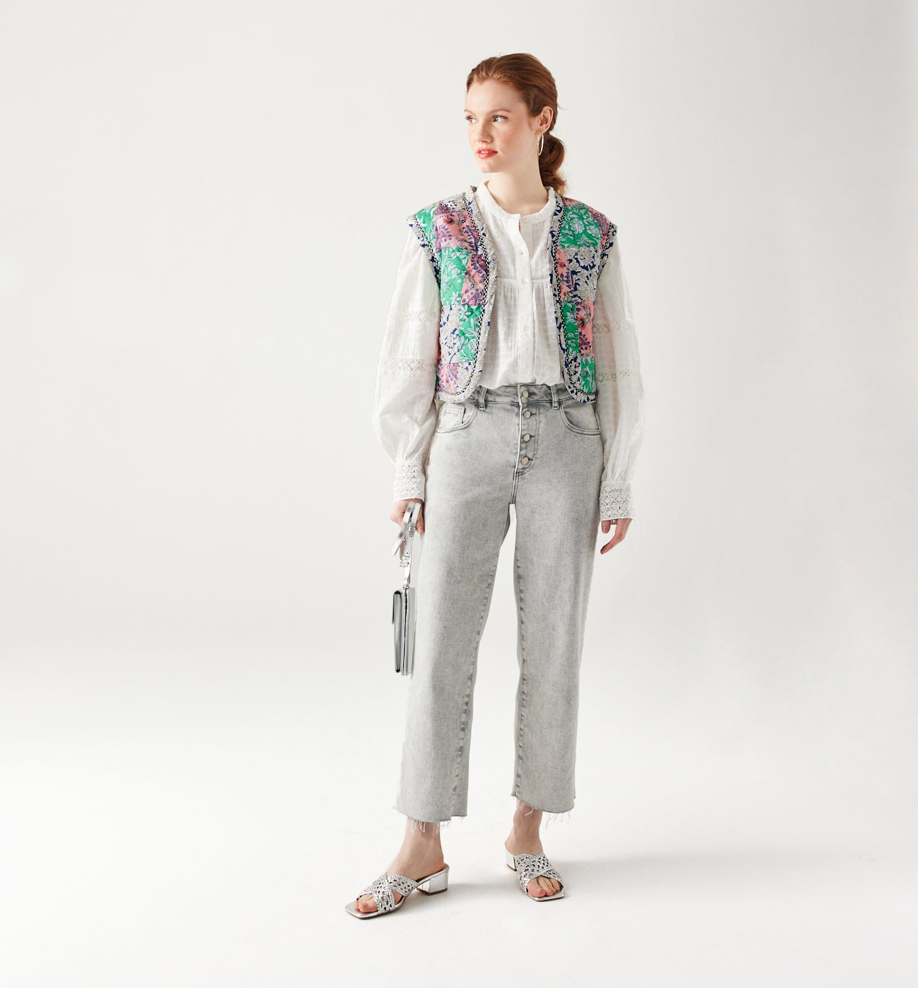 Reversible padded waistcoat - Green print