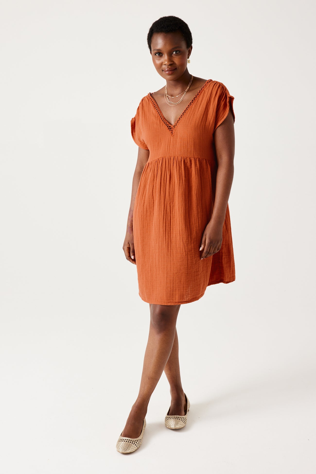 Cotton gauze dress - Ochre