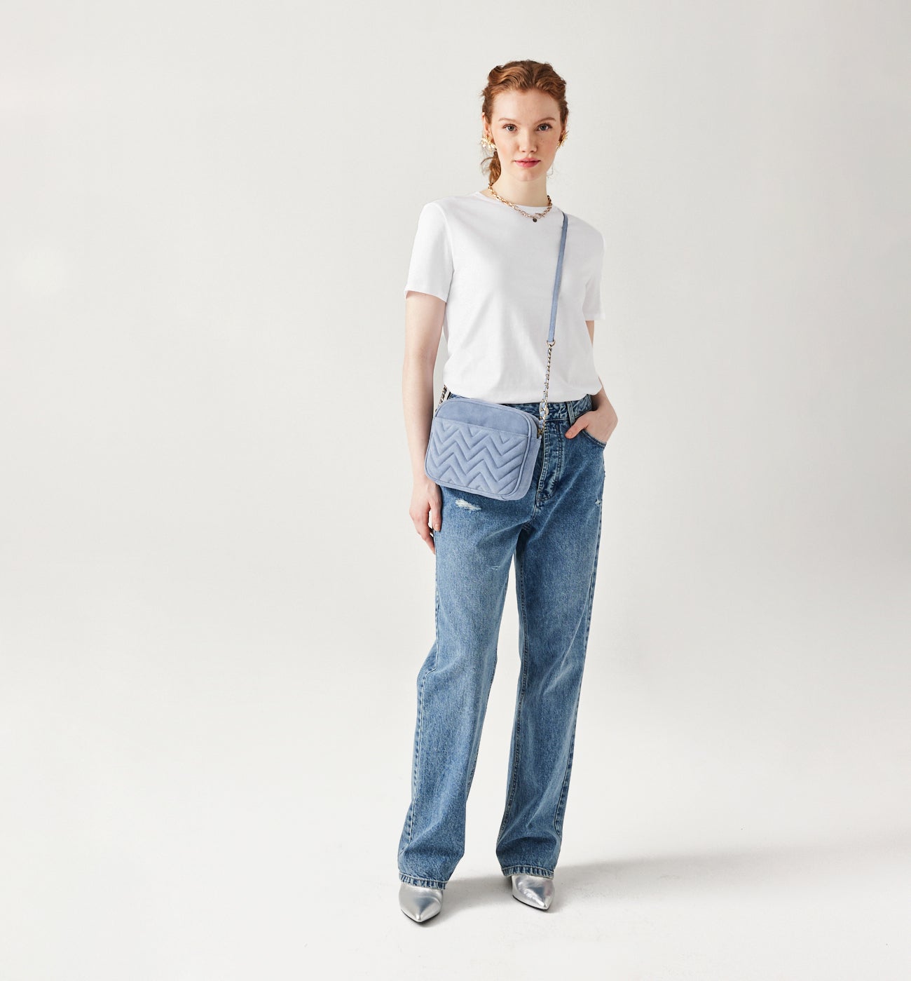 Plain short-sleeved top - White