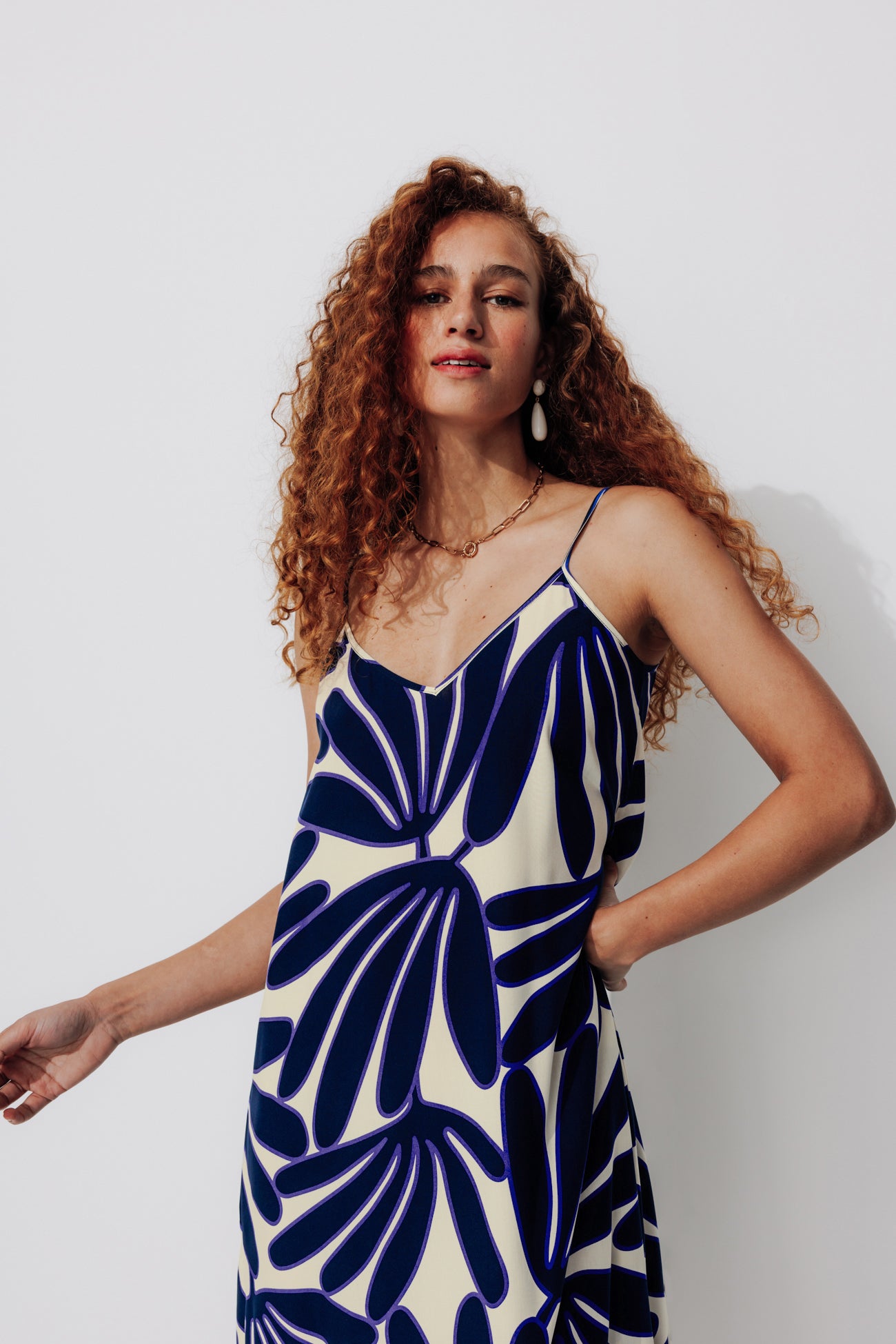 Long strappy dress - Pink print