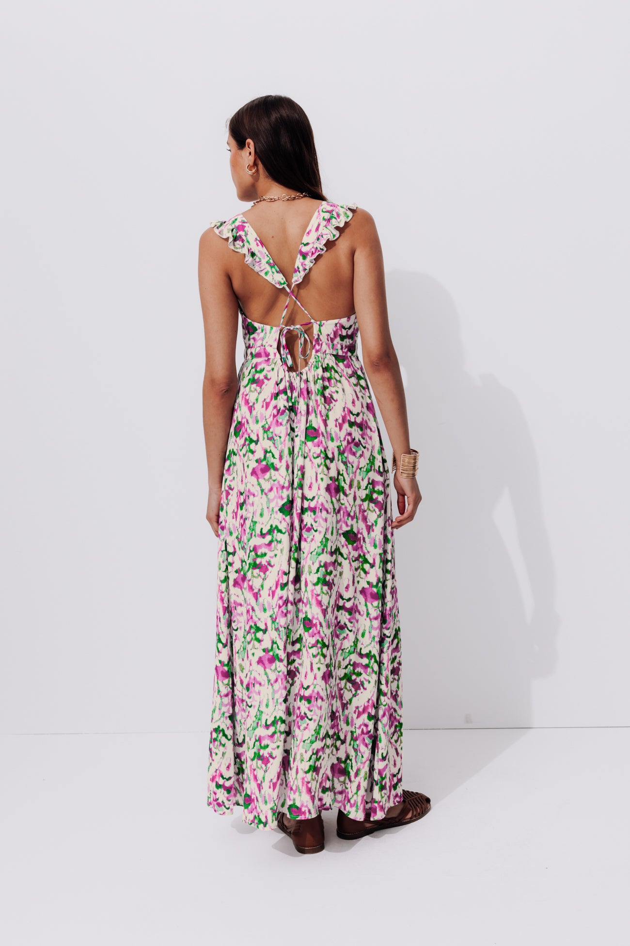 Long strappy dress - Multicolour print