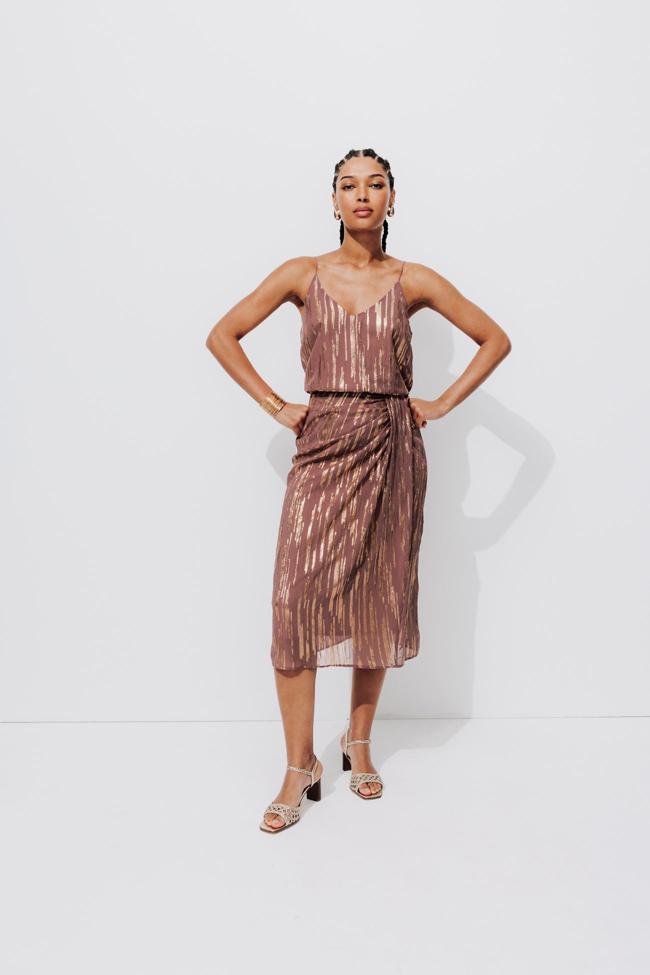 Glitzy midi skirt - Old pink