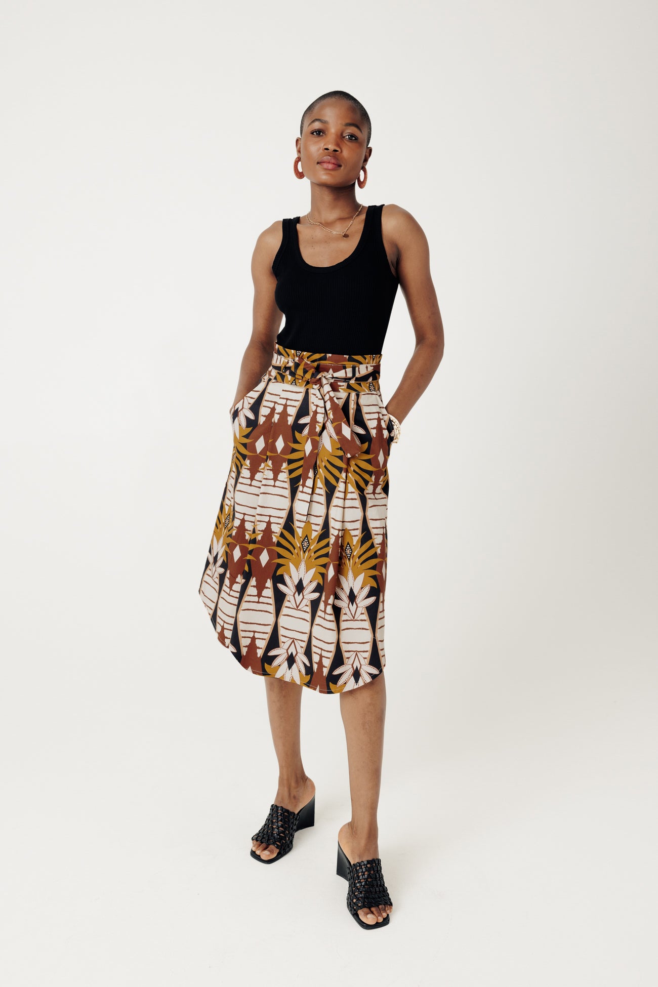 Midi paperbag skirt - Ecru print