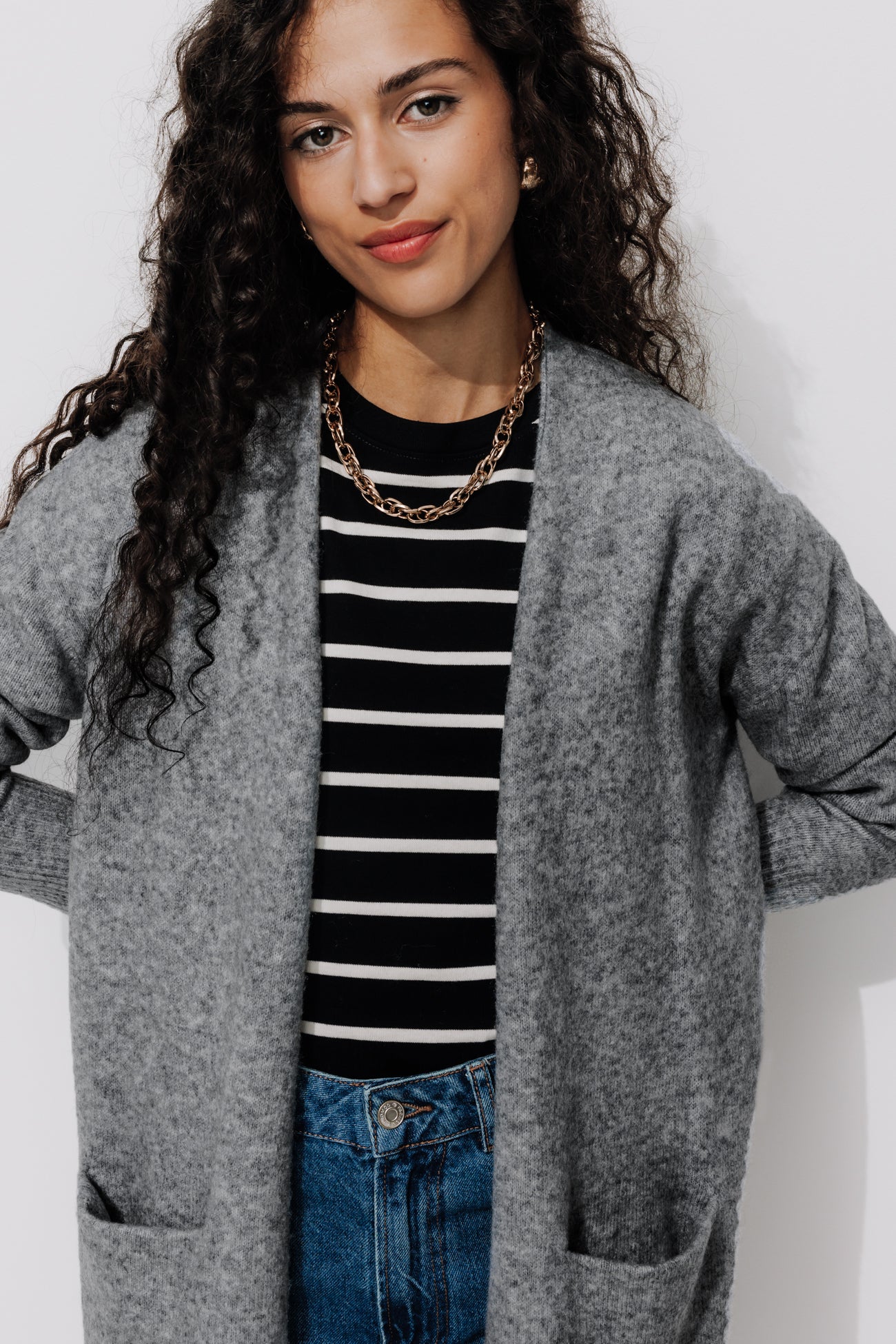 Long knit cardigan - Light grey