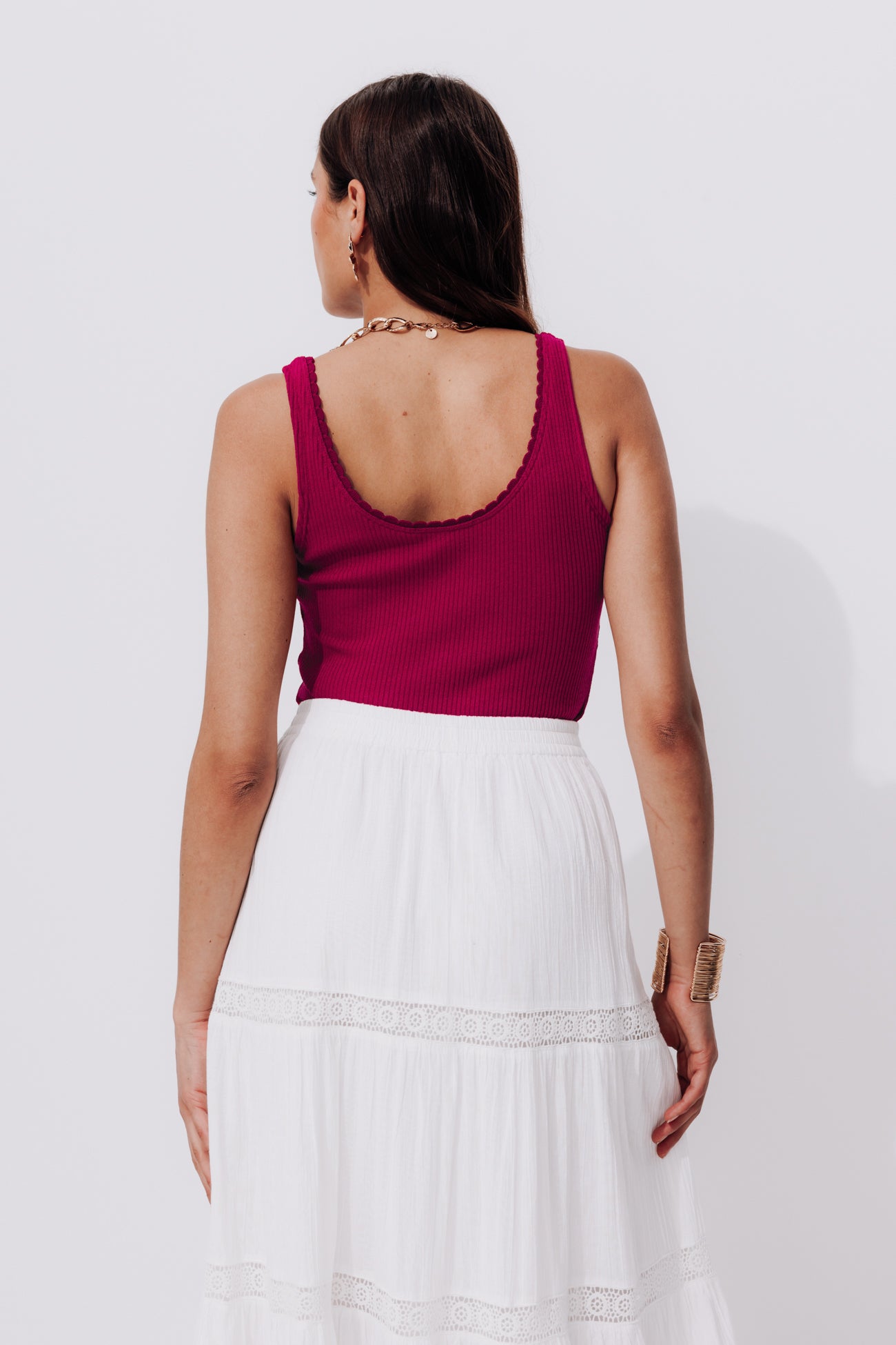 Plain ribbed sleeveless top - Bordeaux red