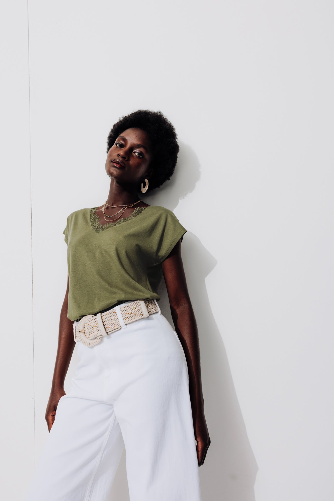 Lace detail t-shirt - Khaki