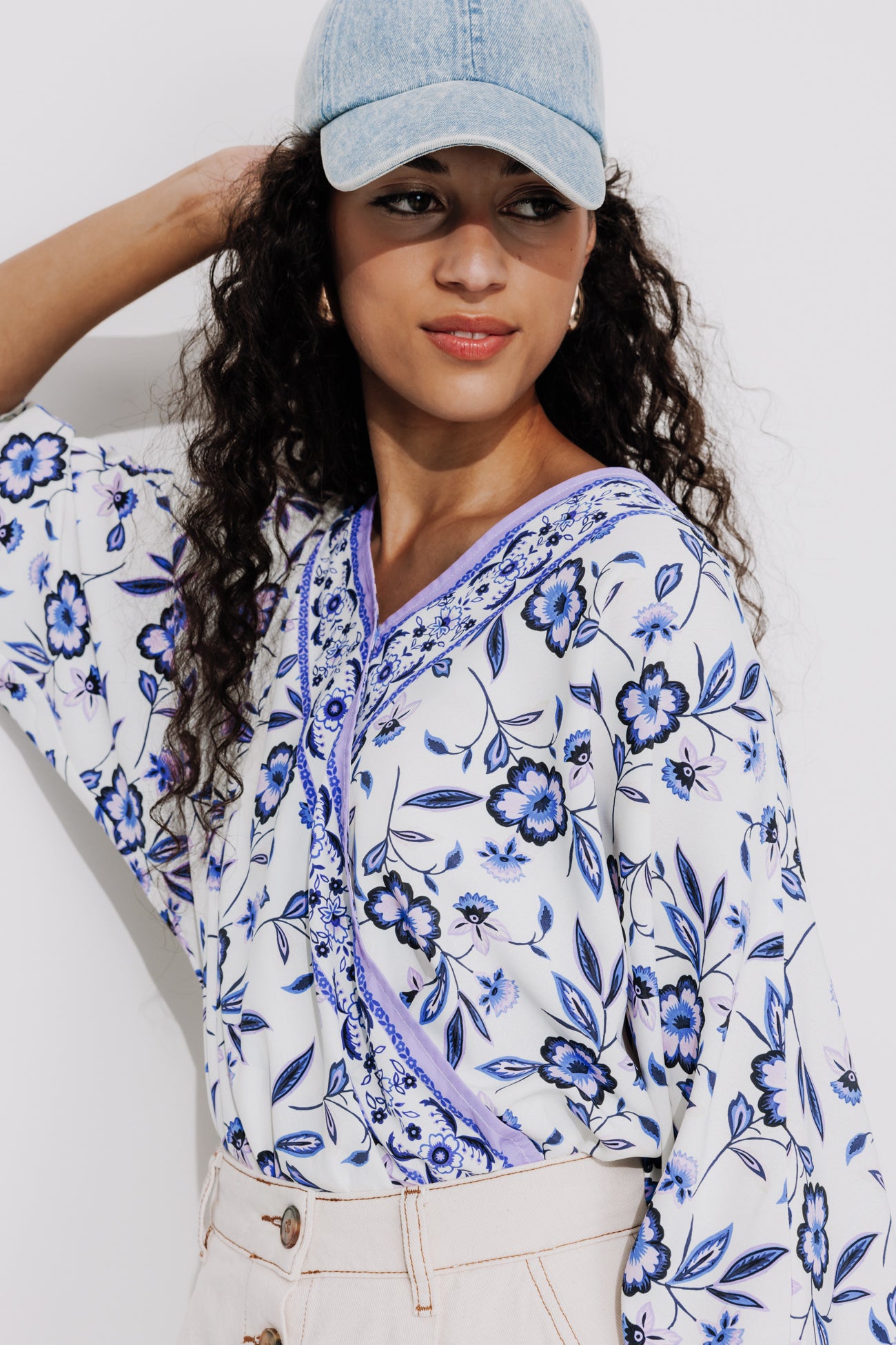 Patterned crossover blouse - Ecru print