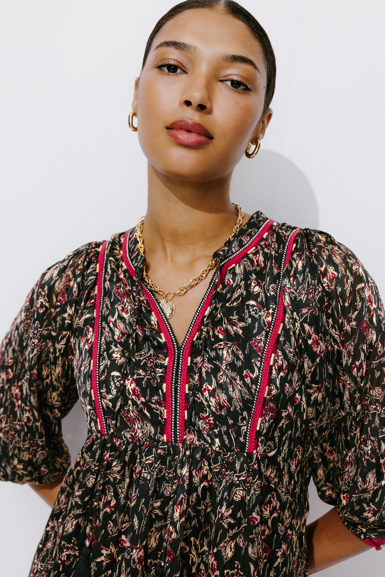 Short patterned voile dress - Multicolour print