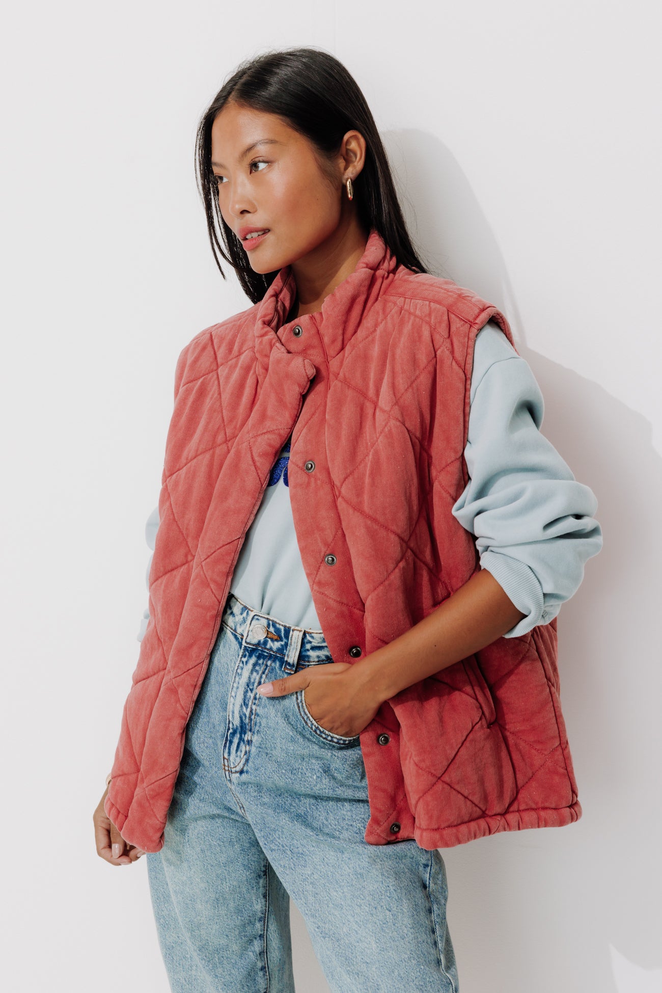 Padded fleece waistcoat - Raspberry red