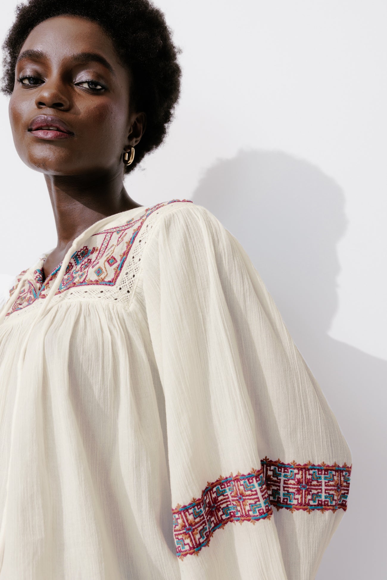 Folky embroidered blouse - Ecru print