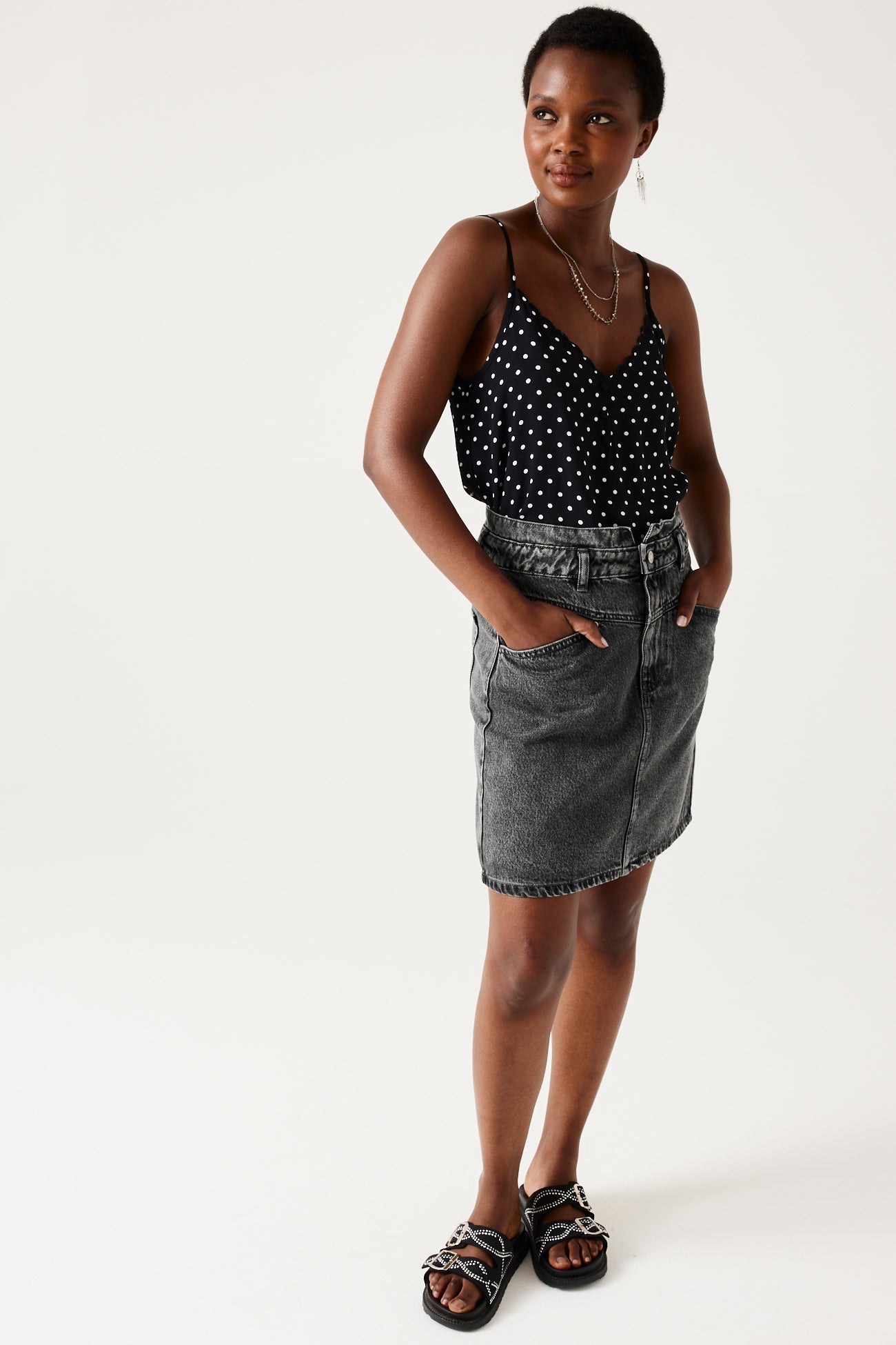 Short denim skirt - Grey denim