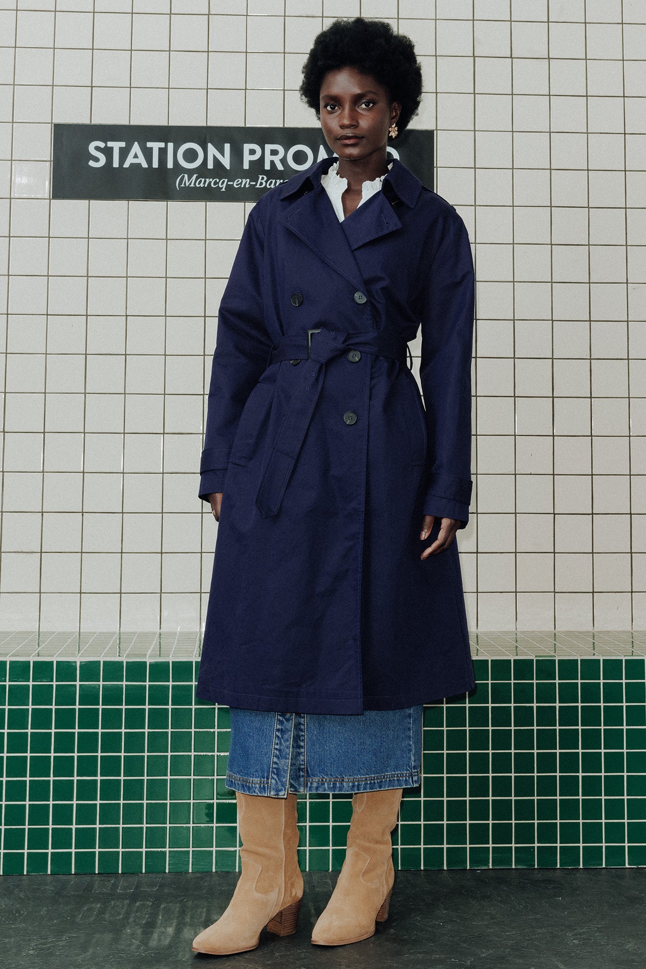 Plain belted trenchcoat - Navy blue