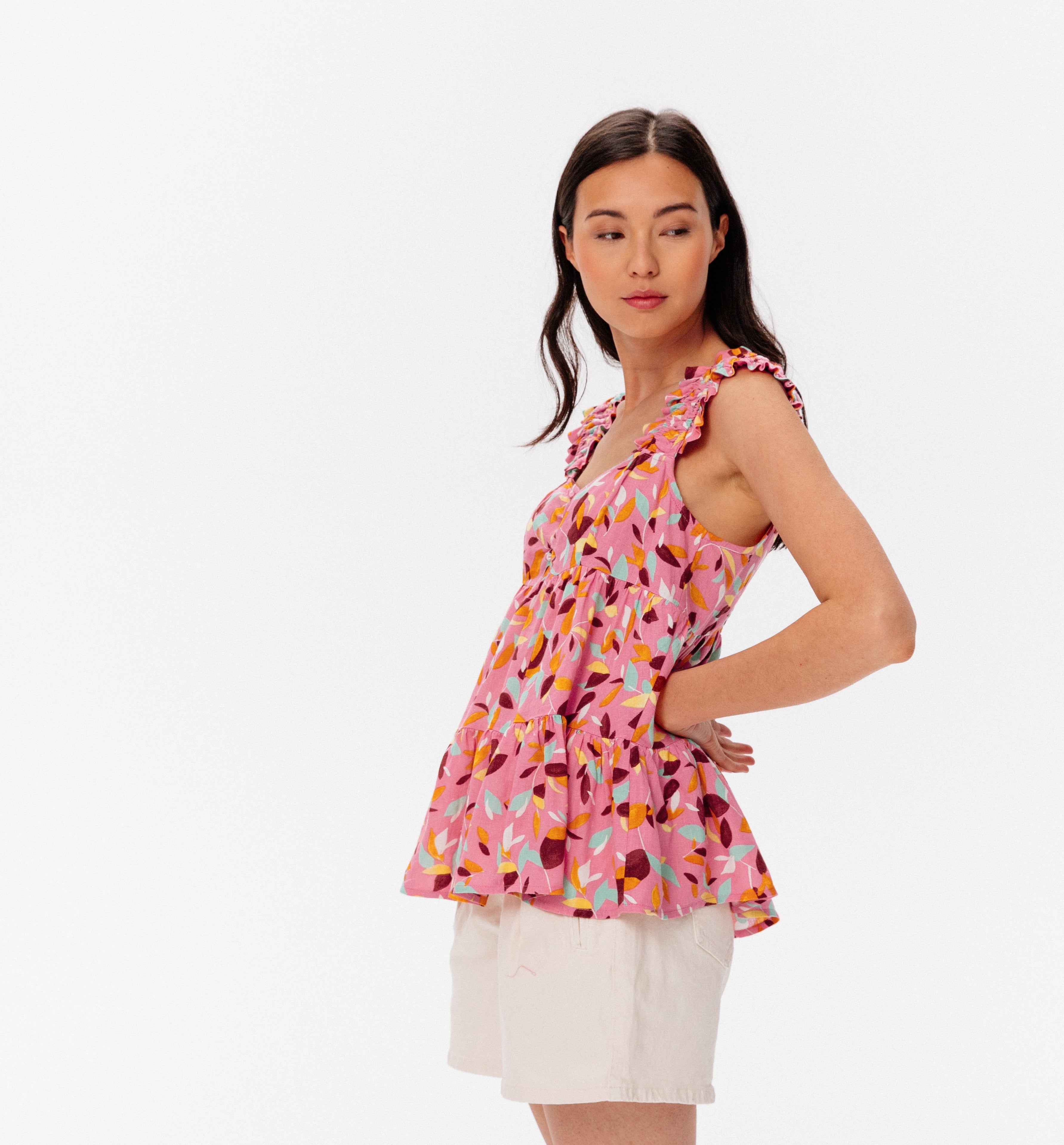 Frilly flared top - Pink print