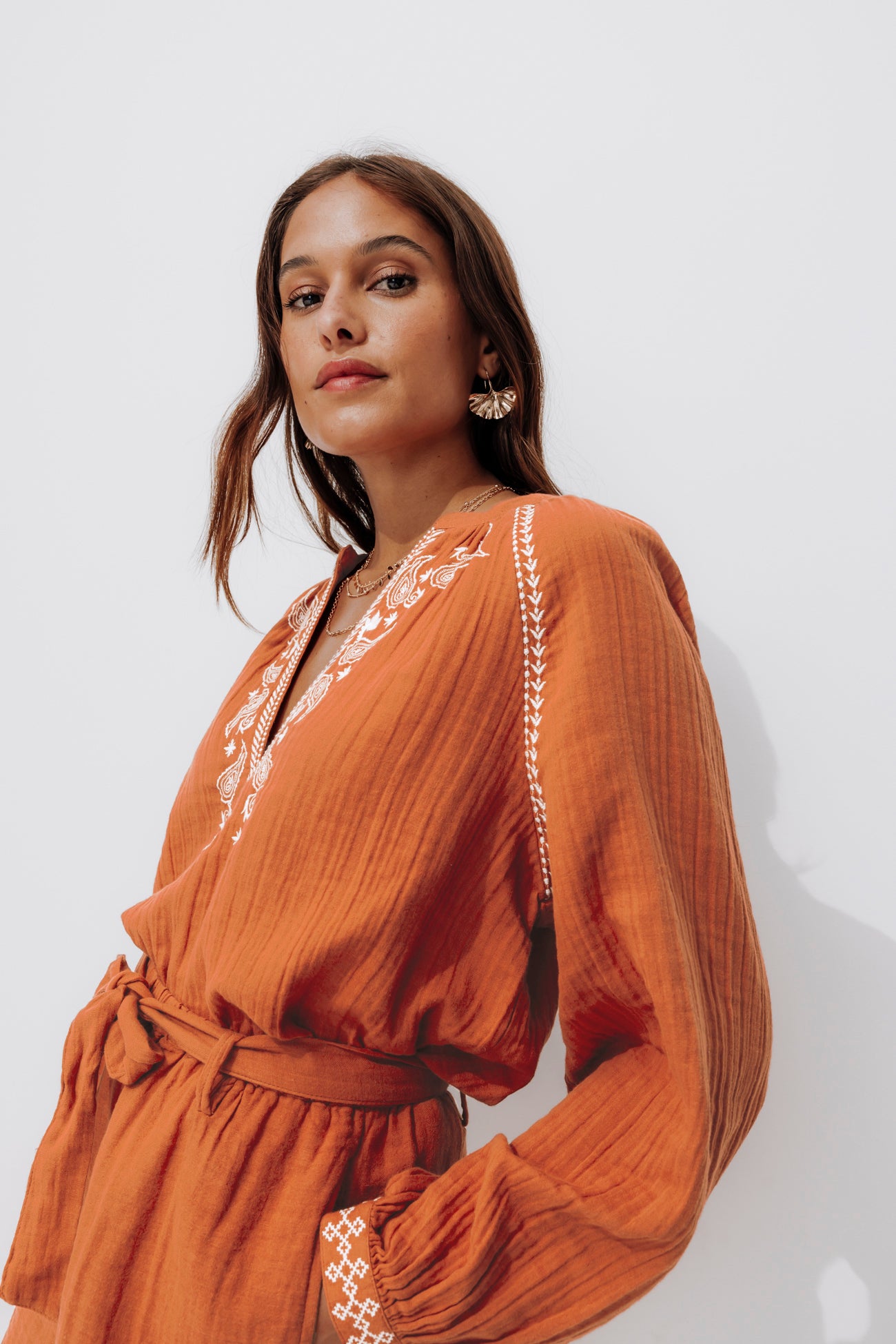 Embroidered gauze cotton shirt - Sienna