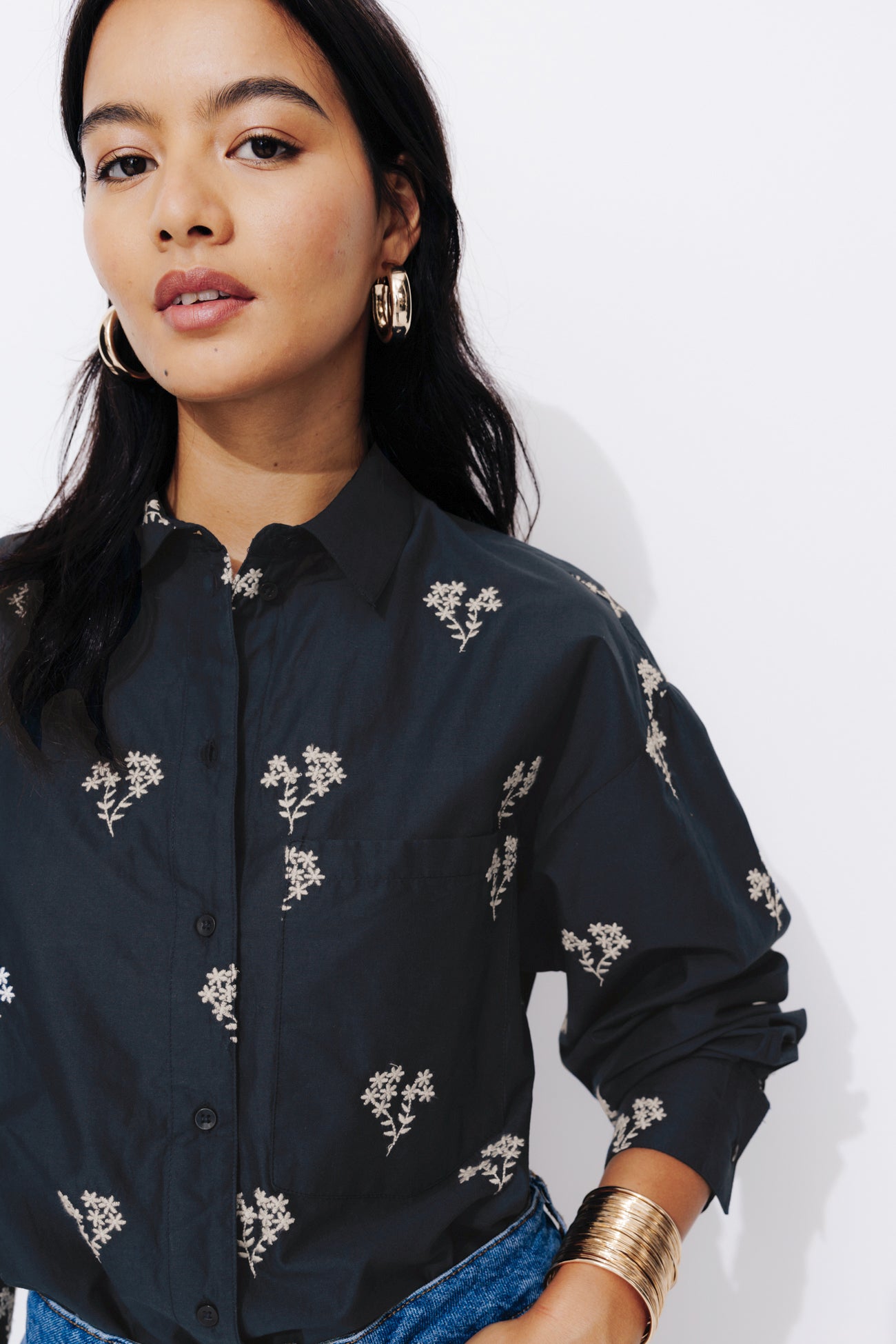 Oversized embroidered shirt - White