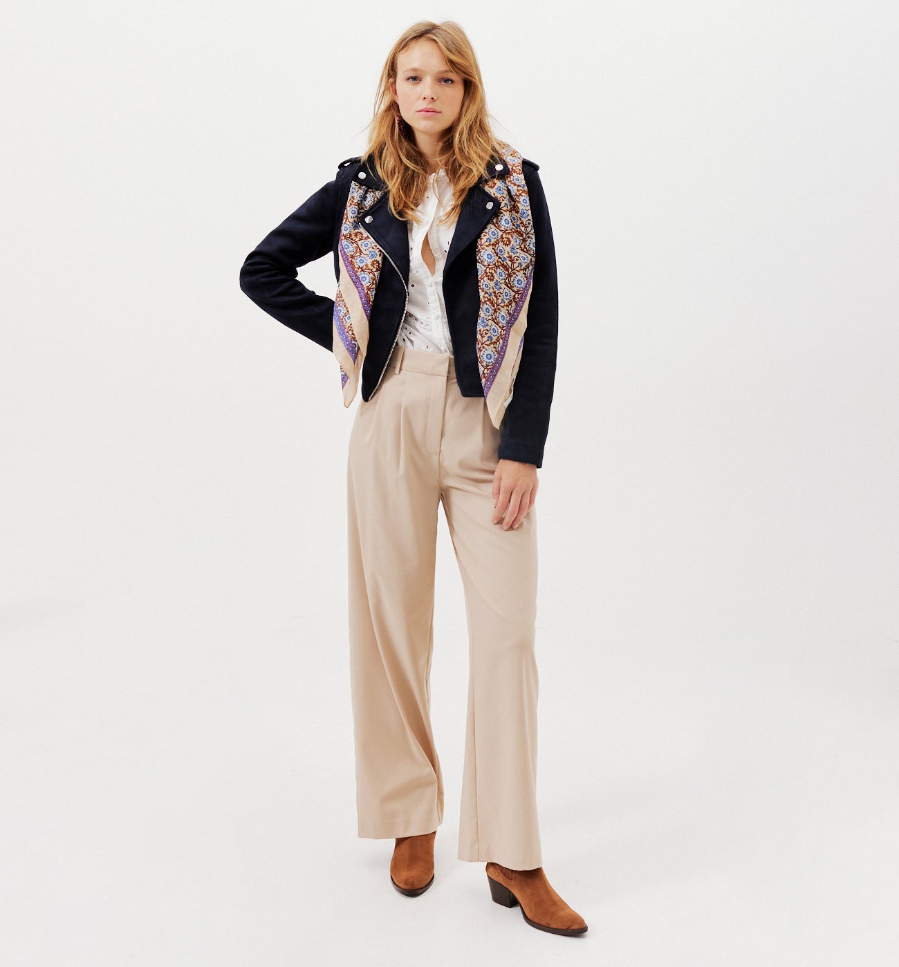 Peach-feel biker jacket - Navy blue