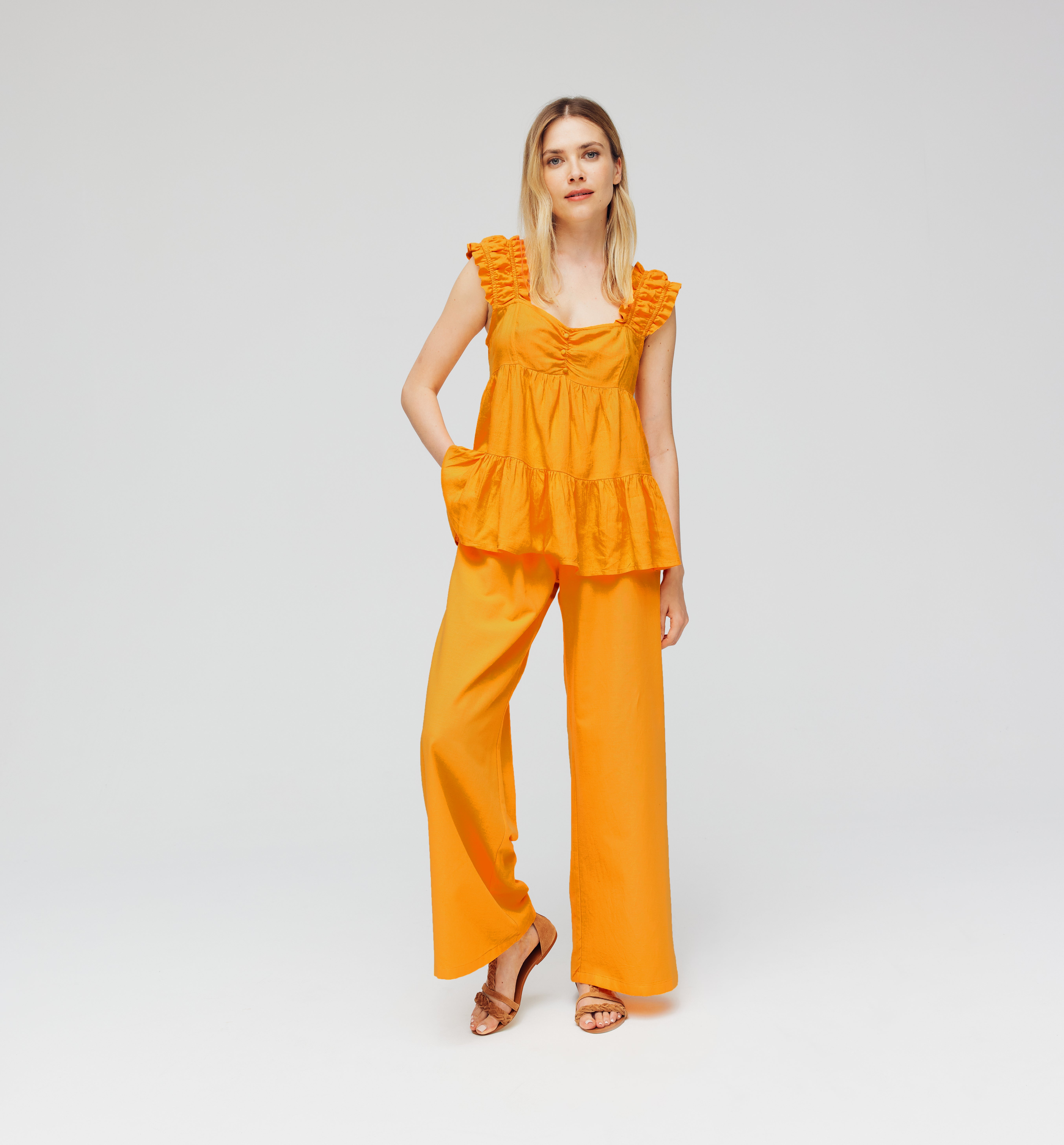 Frilly flared top - Pink print