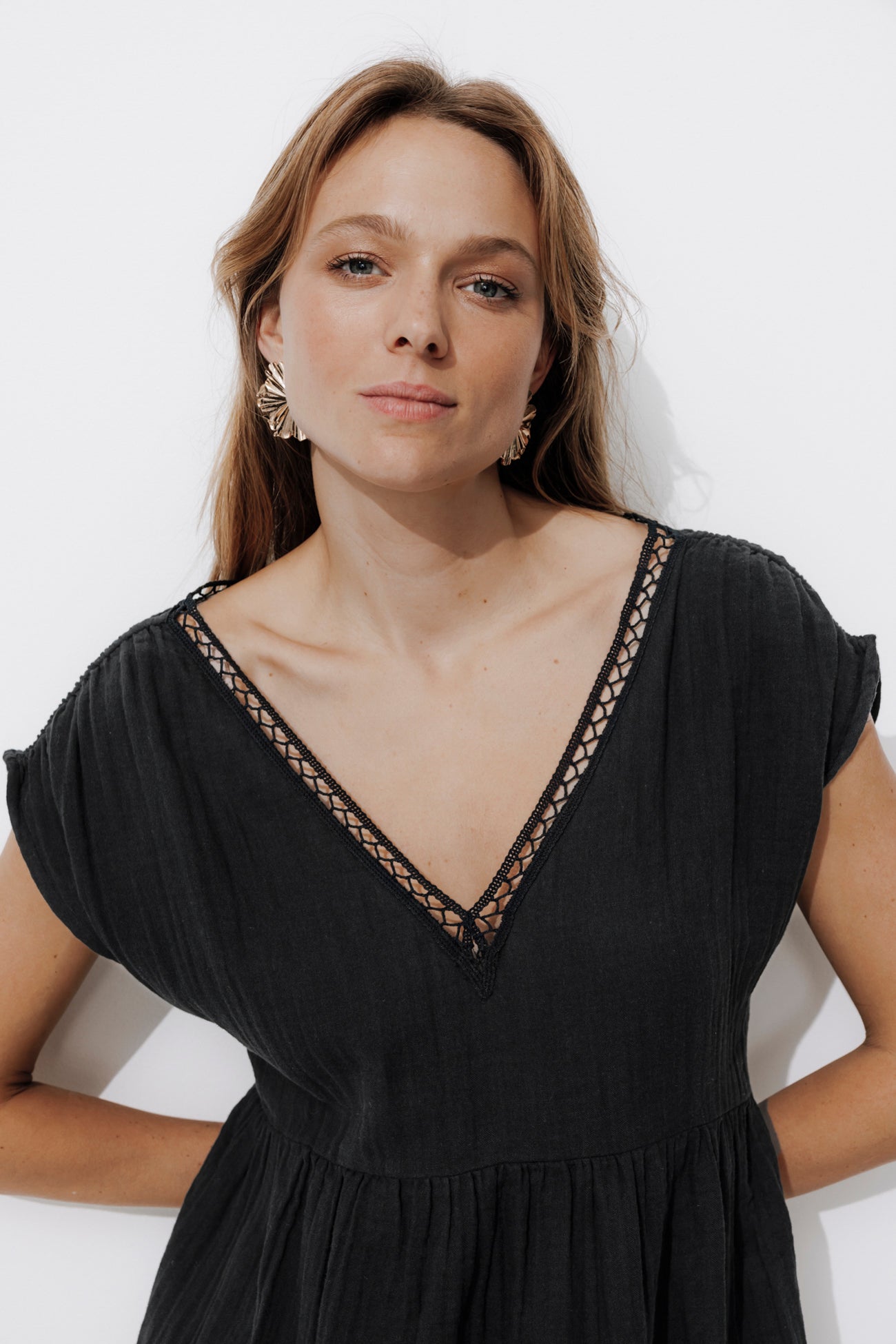 Cotton gauze dress - Ochre