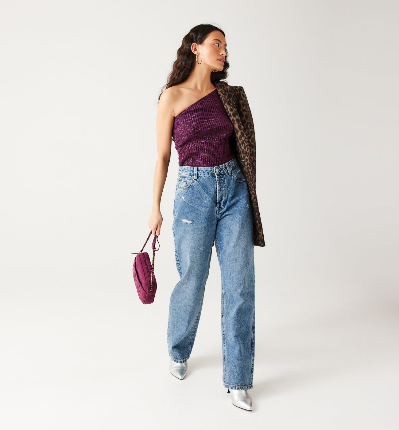 Glitzy one-shoulder jumper - Violet