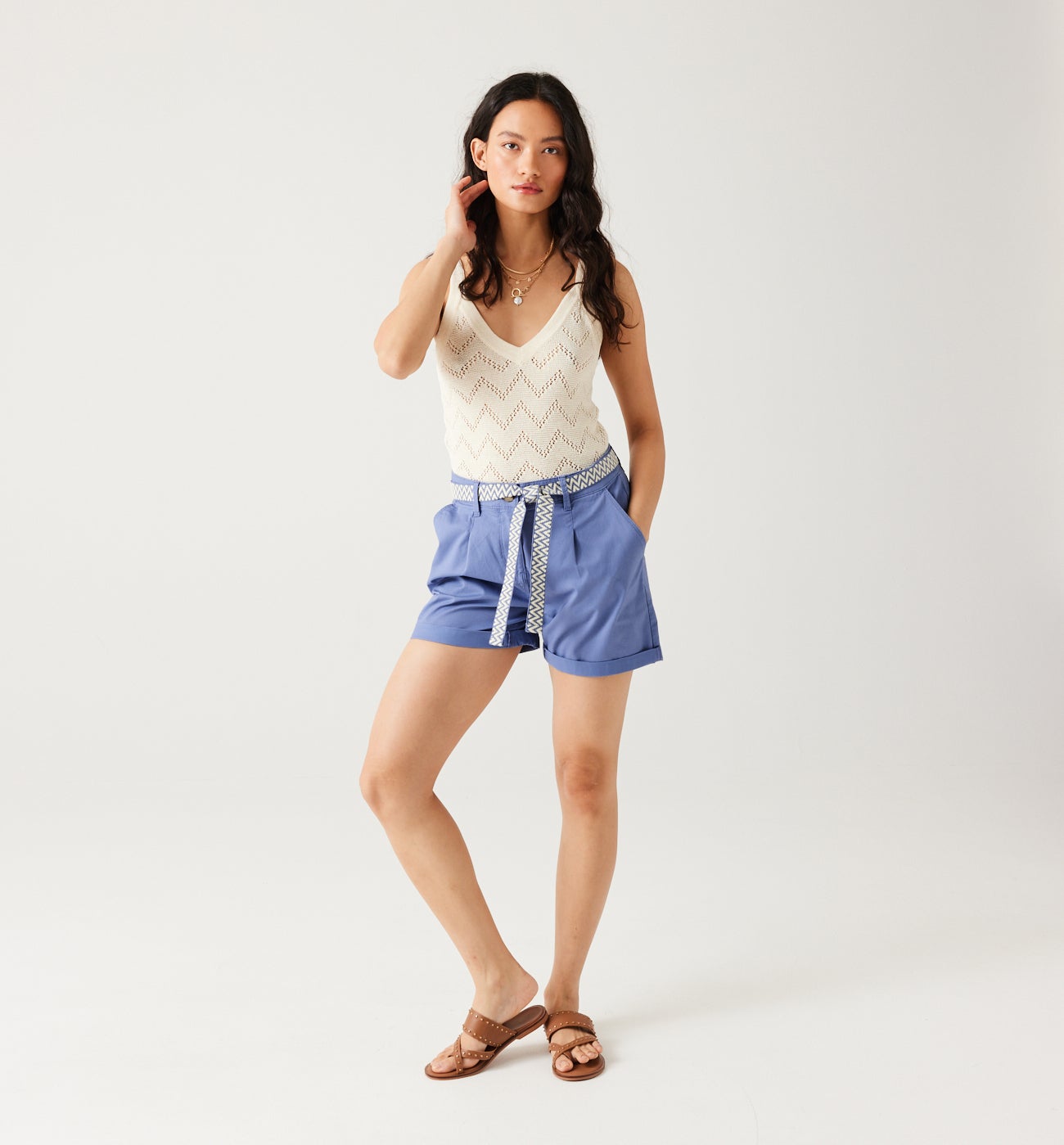 Pleat shorts belt - Lilac