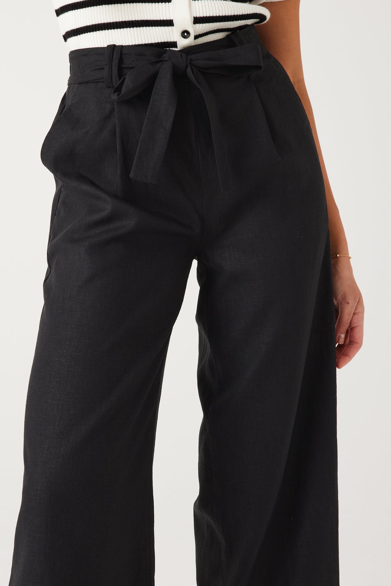 Wideleg linen blend trousers - Ecru