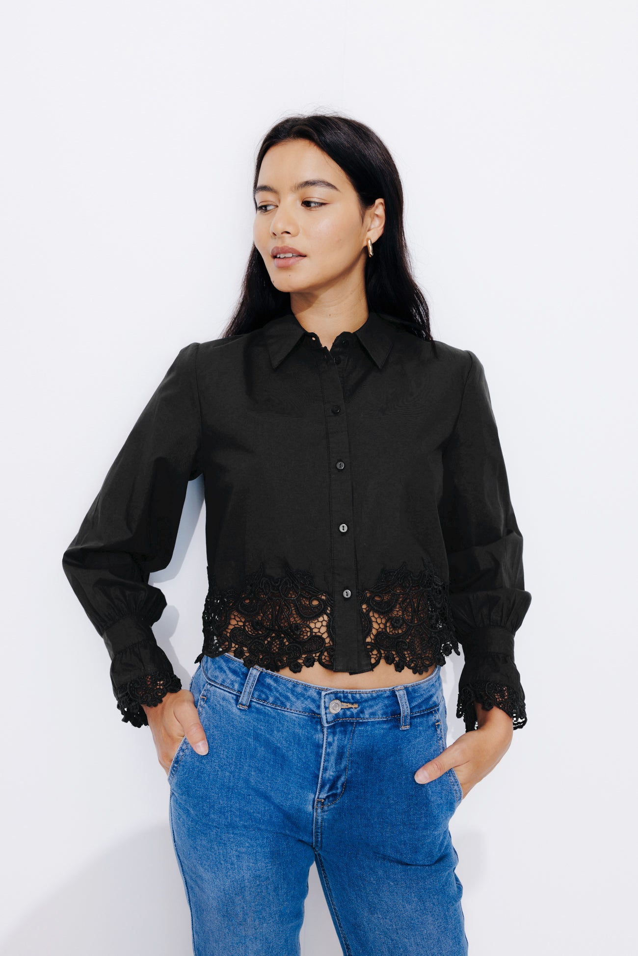 Lace-detail shirt - Black