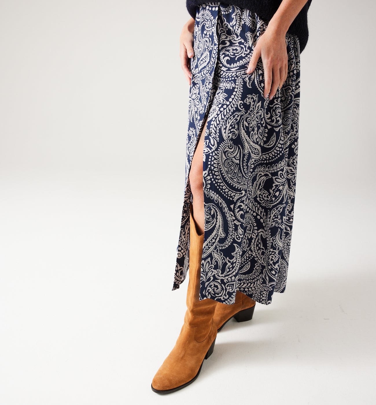 Patterned midi skirt - Beige print