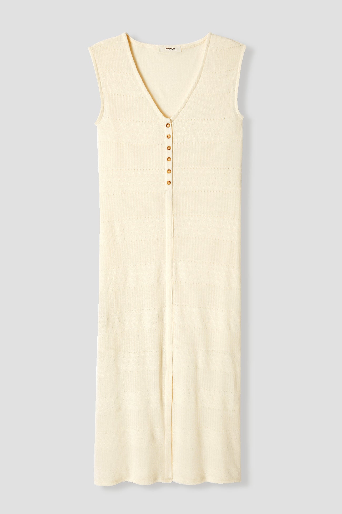 Long pointelle effect dress - Beige