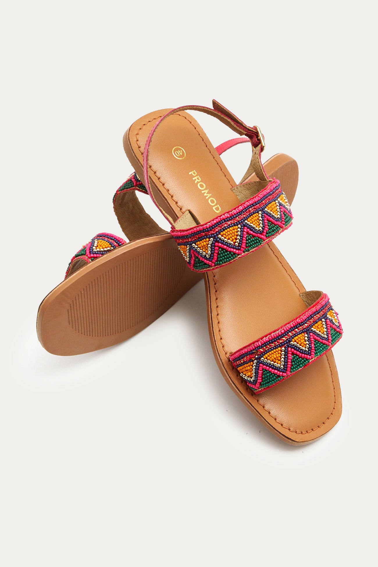 Beaded open sandals - Raspberry red