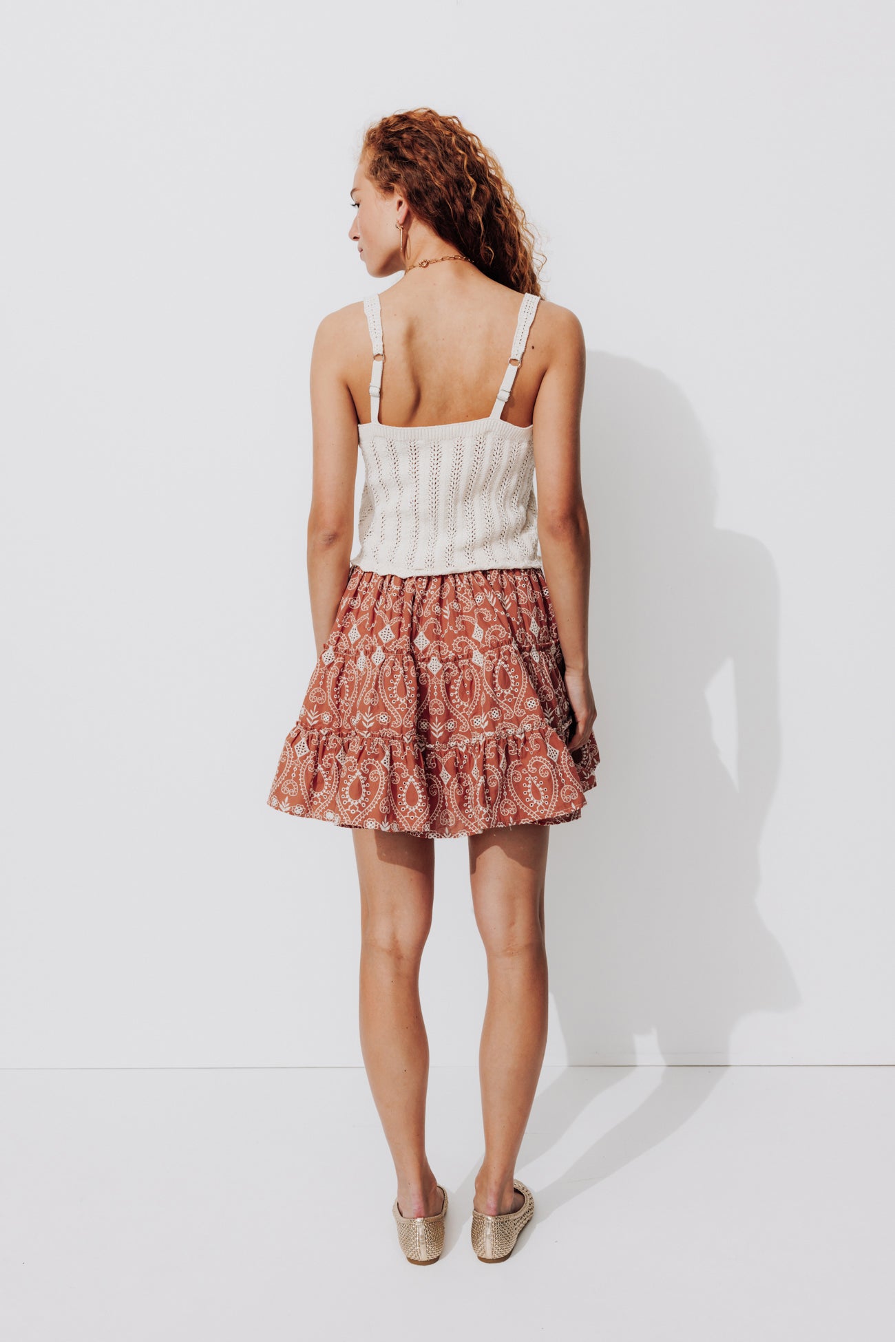 Short broderie anglaise skirt - Multicolour print