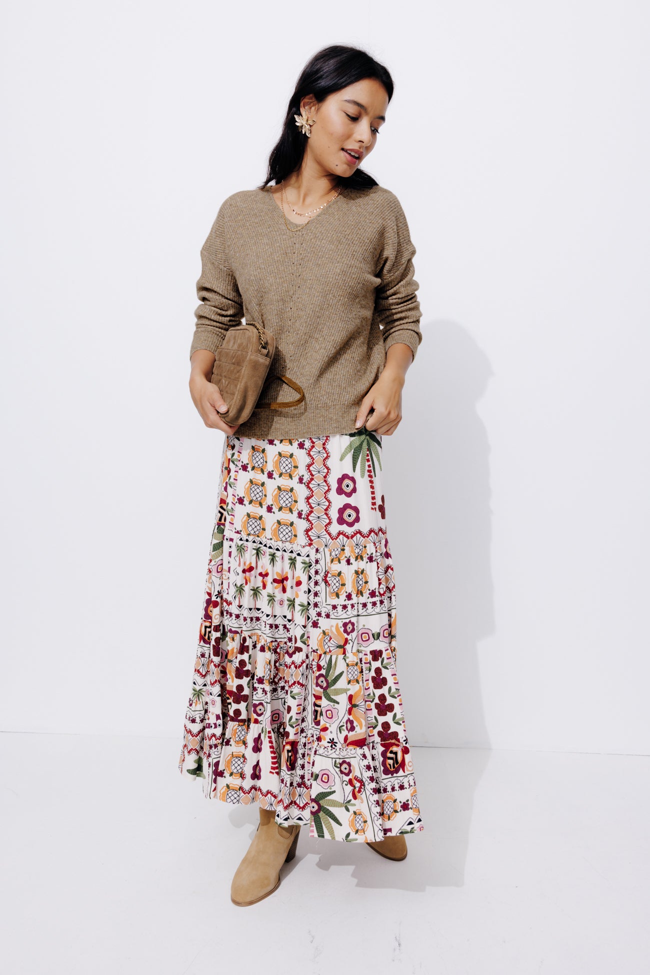 V-neck ribbed jumper - Sand