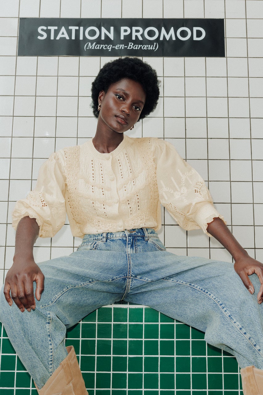 Lace knit cardigan - Ecru