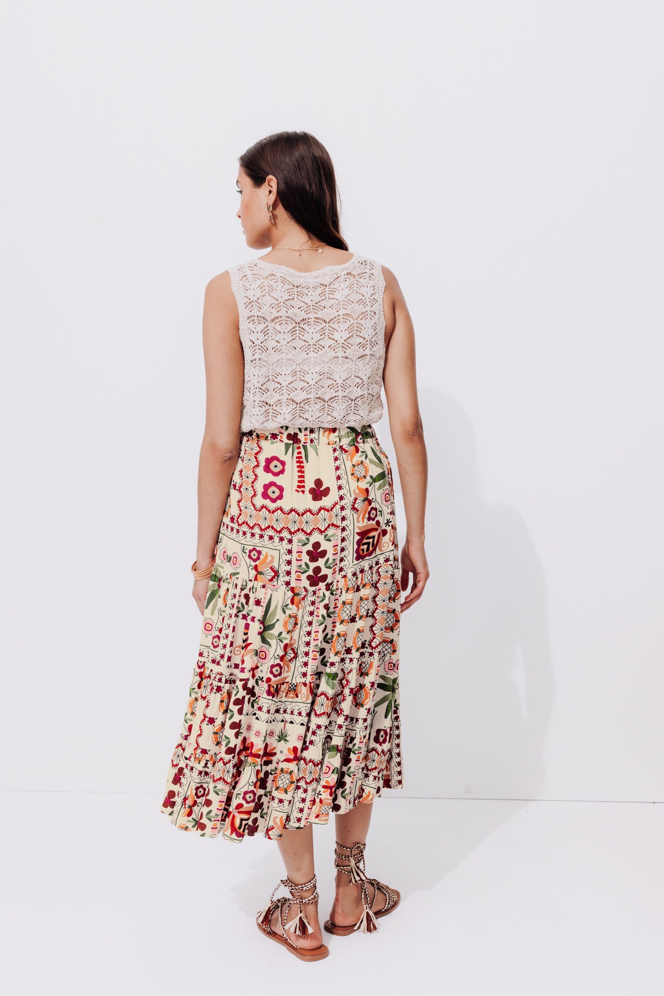 Patterned mid-length skirt - Multicolour print