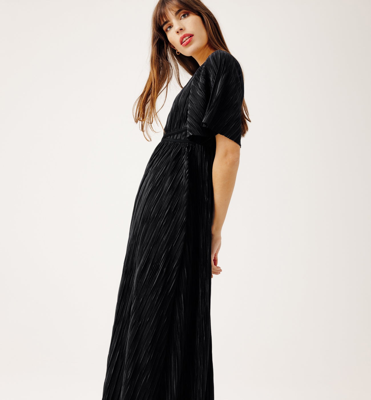 Long plissé pleat dress - Black
