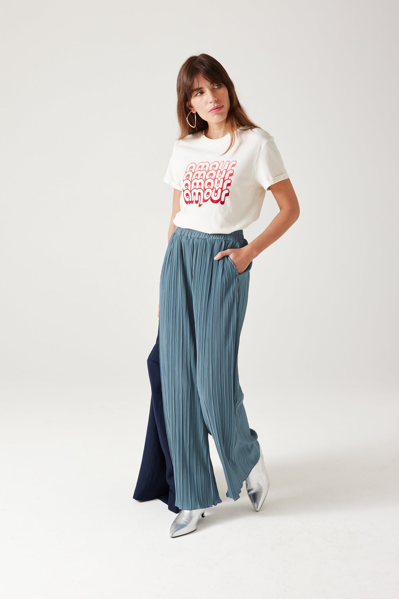 Wideleg plissé trousers - Blue