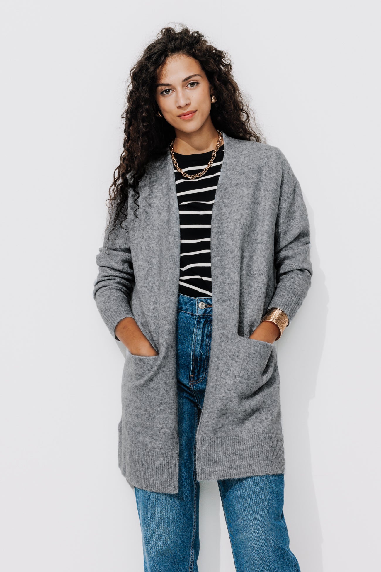 Long knit cardigan - Light grey