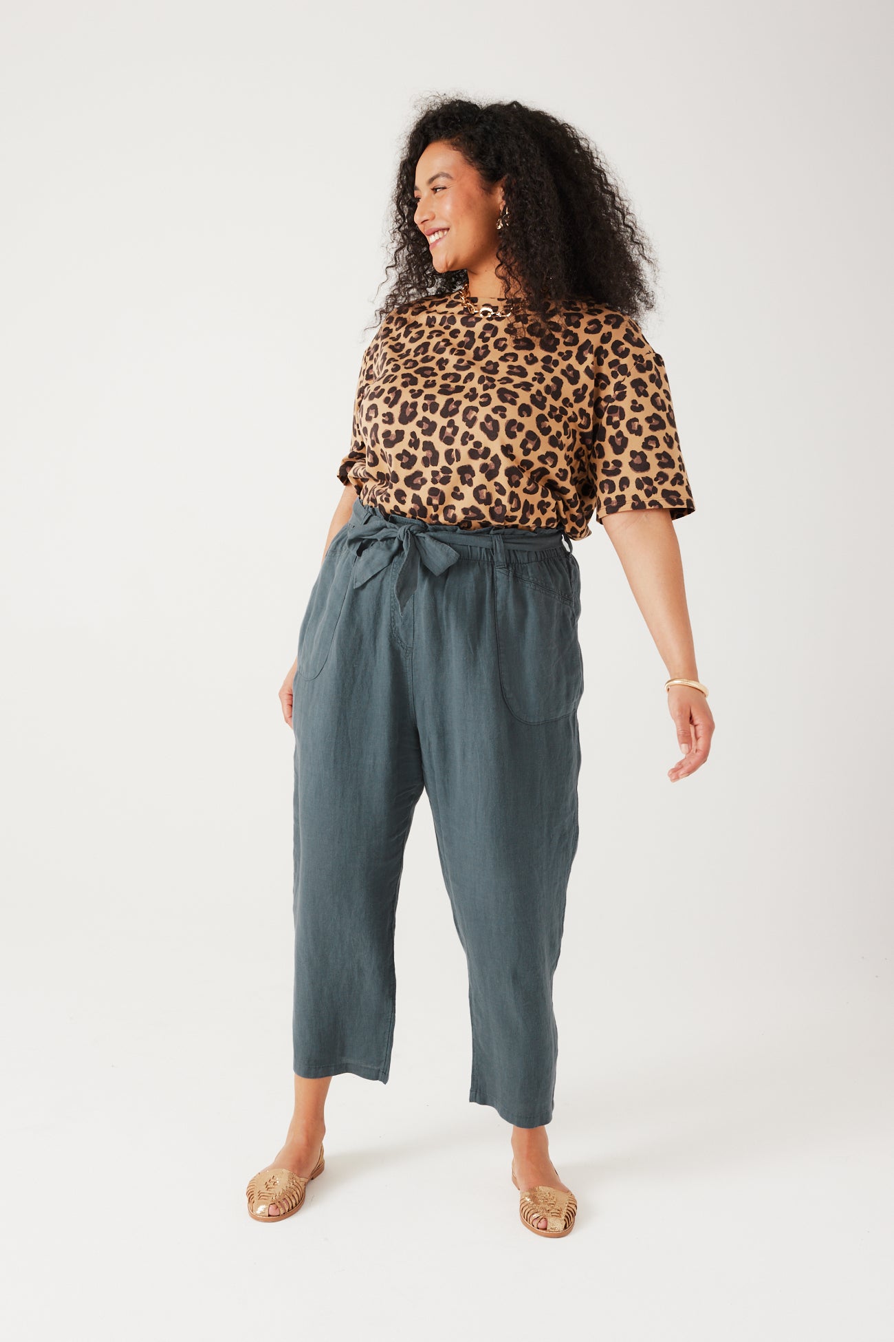 High-waist linen trousers - Green