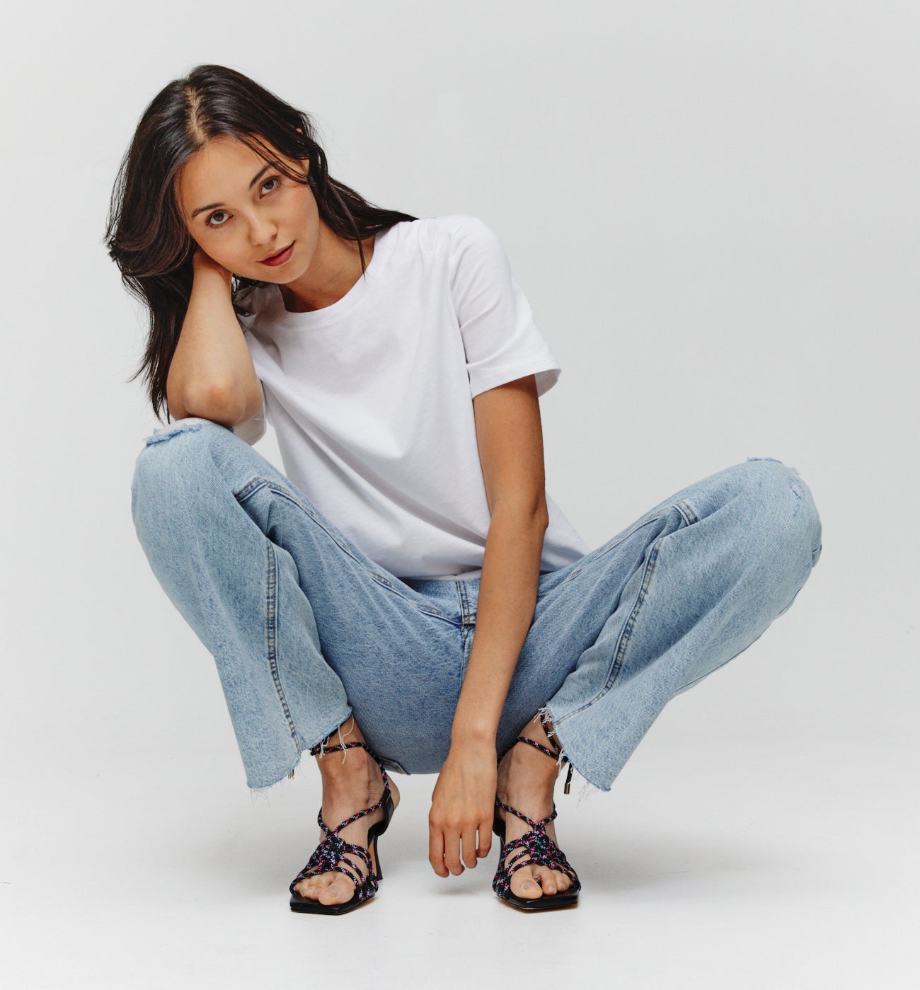 Plain short-sleeved top - White