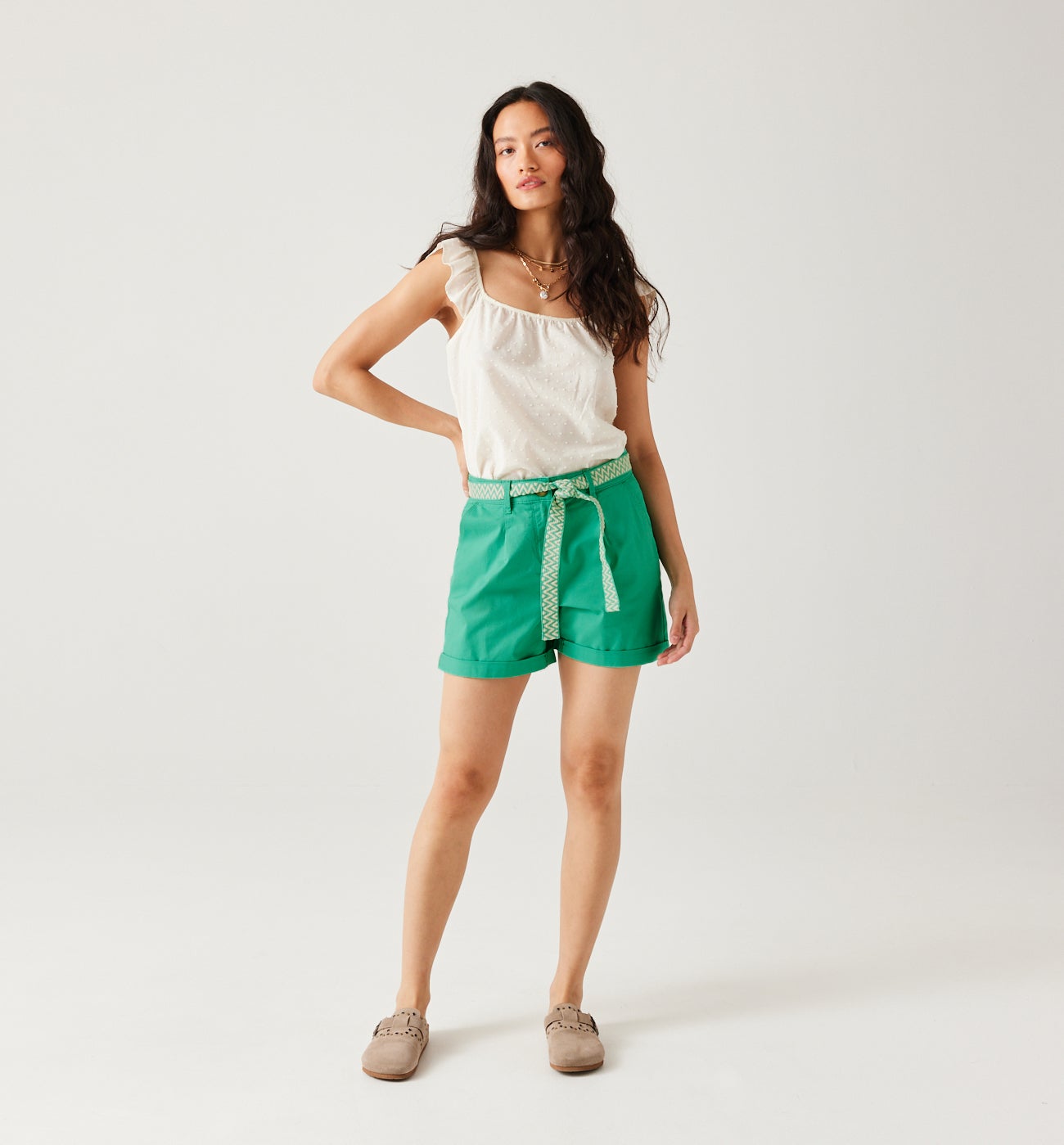 Pleat shorts belt - Turquoise
