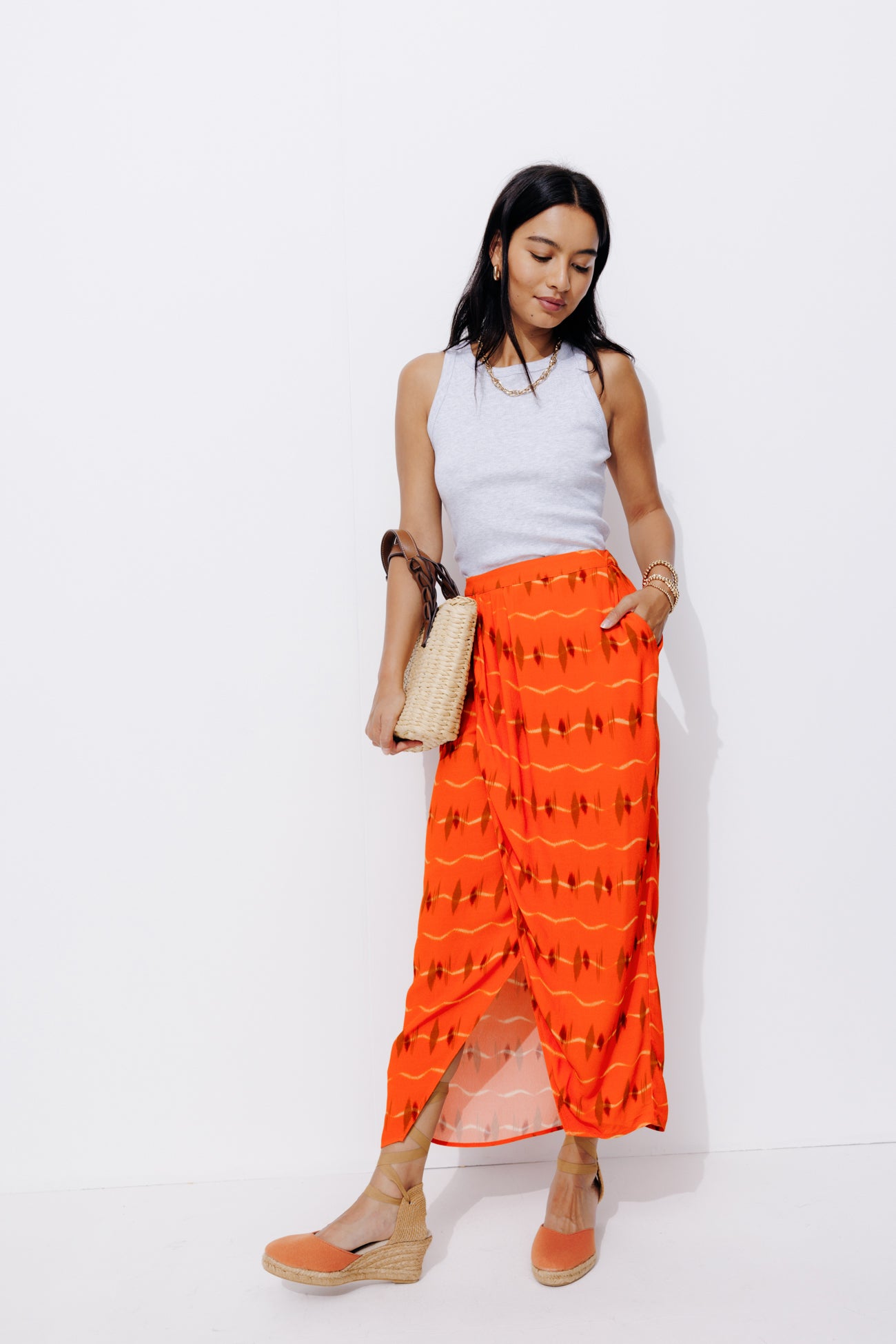 Long patterned skirt - Red print