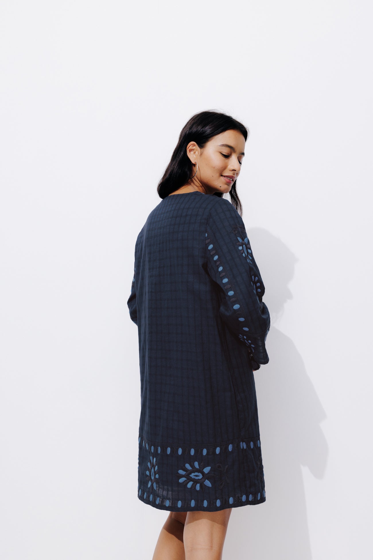 Embroidered tunic dress - Navy blue